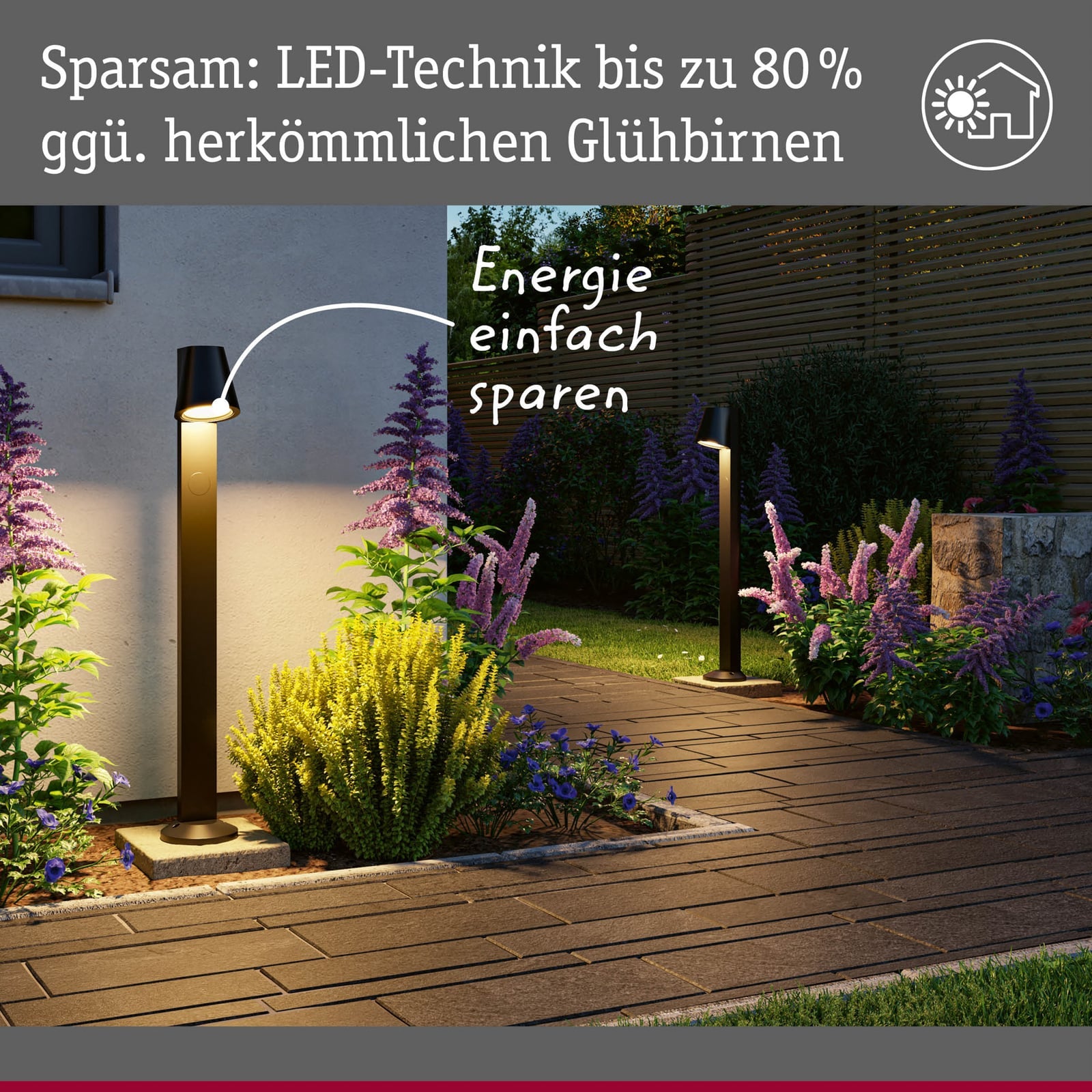 LED sti-lampe Caissa med bevegelsessensor antrasitt IP44 lysdetalj