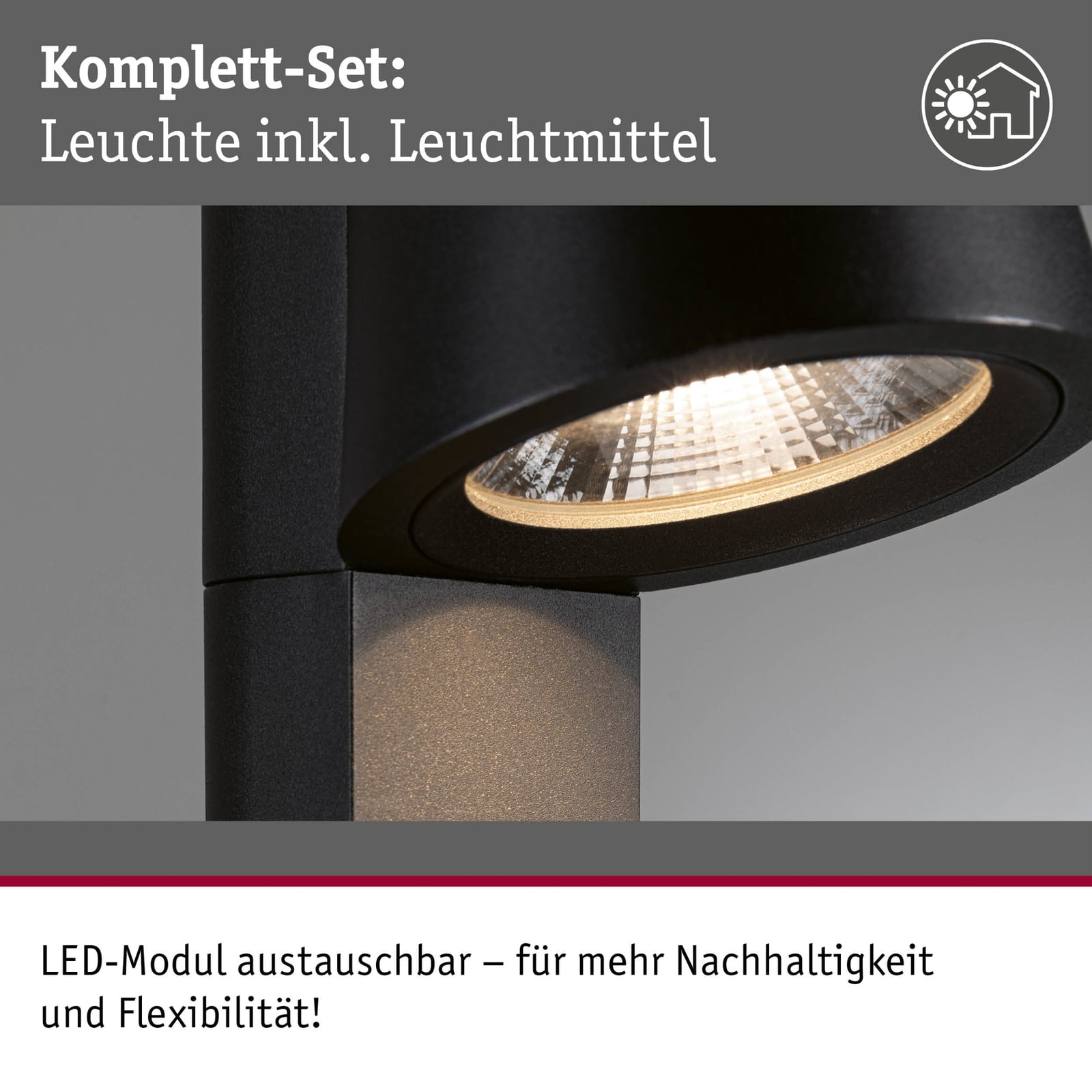 LED sti-lampe Caissa med bevegelsessensor antrasitt IP44 materiale aluminium
