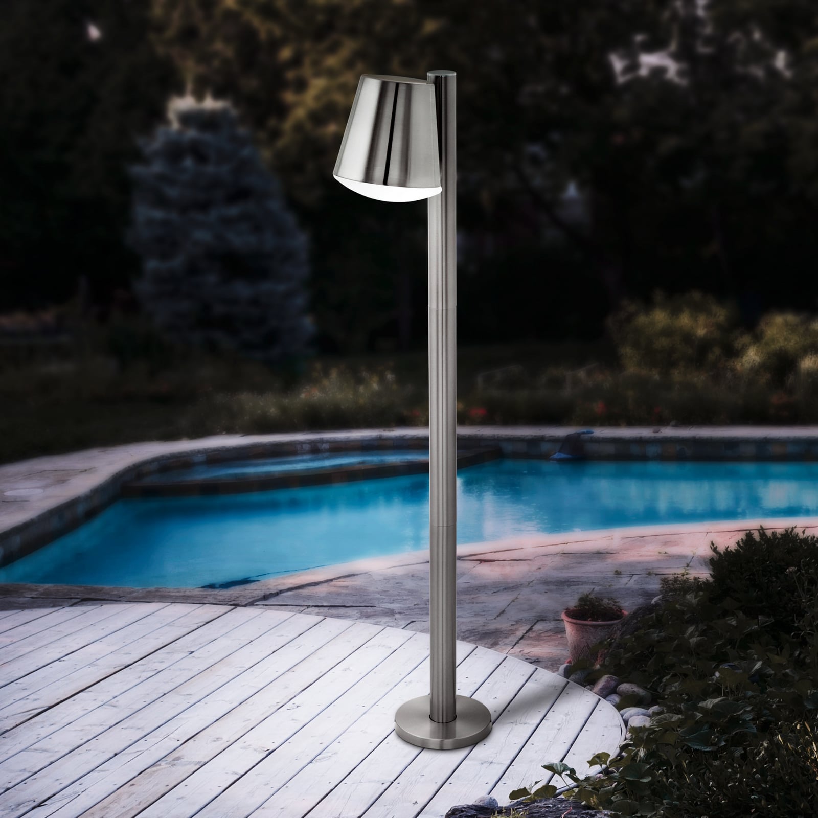 LED sti-lampe Caldiero-C rustfritt stål E27 IP44 forfra
