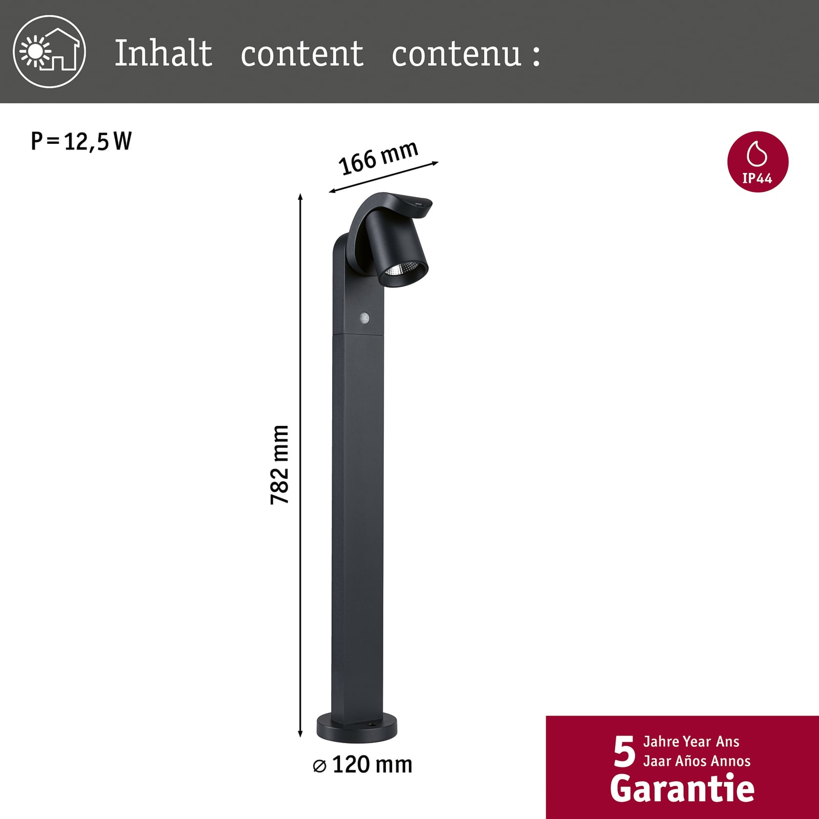 LED sti-lampe Cuff aluminium med bevegelsessensor antrasitt montert utendørs