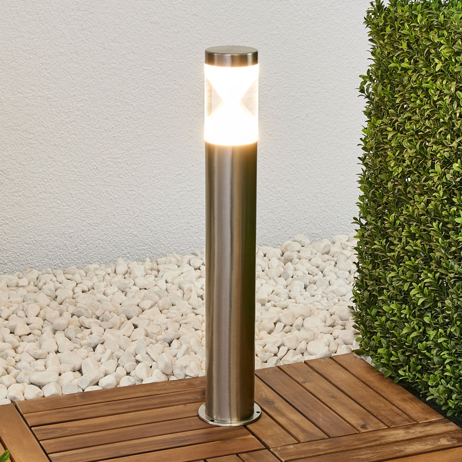 LED sti-lampe Fabrizio rustfritt stål front