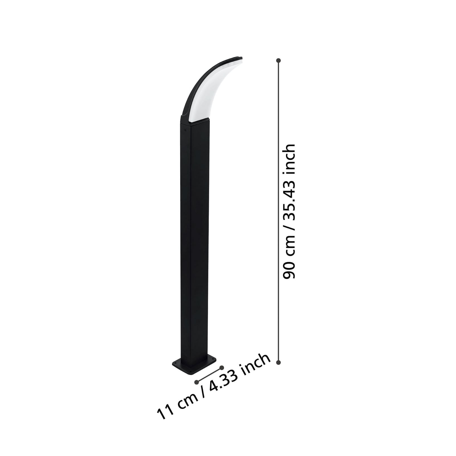 LED sti-lampe Fiumicino buet form svart 90 cm detalj av lyskilde
