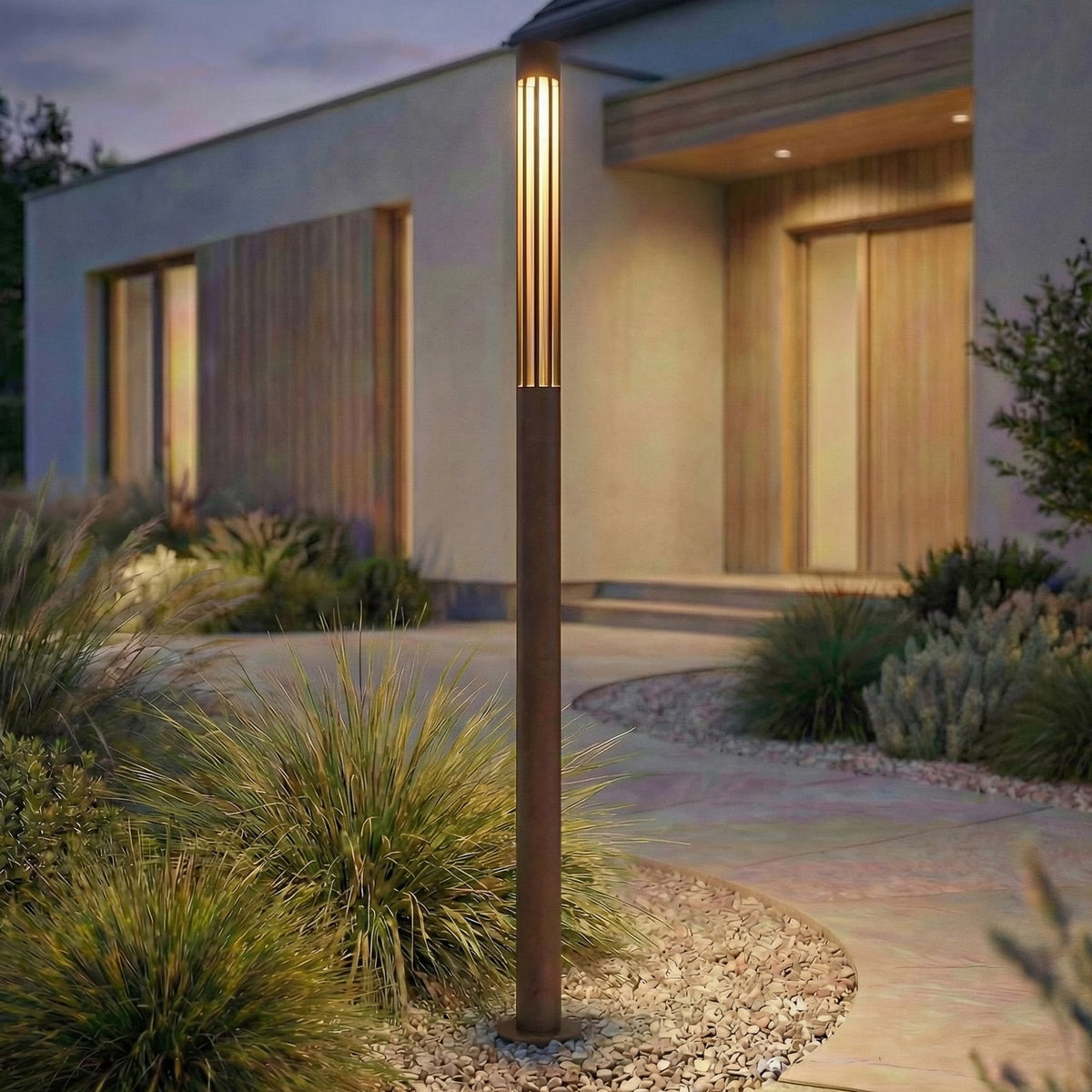 LED sti-lampe Fjorya aluminium brun 90 cm IP65 forfra