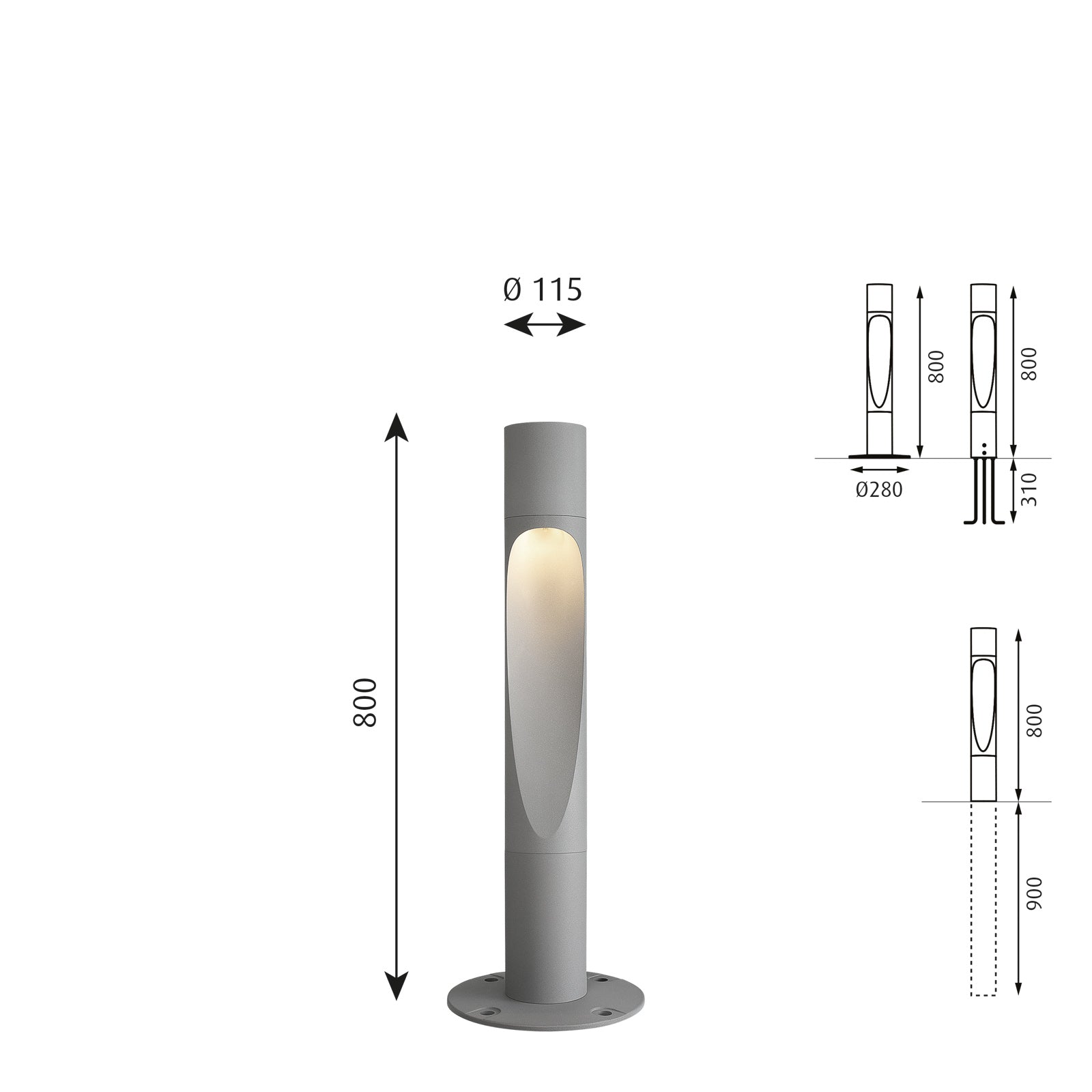 Detalj av LED sti-lampe Flindt aluminium 80 cm dimbar IP65