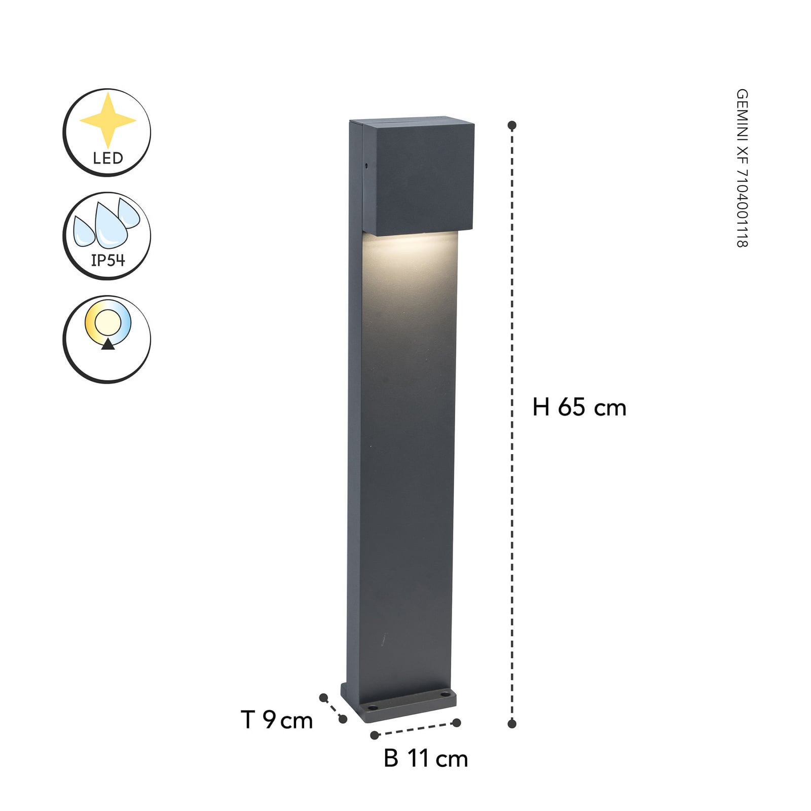 LED sti-lampe Gemini FX aluminium antrasitt høydevisning