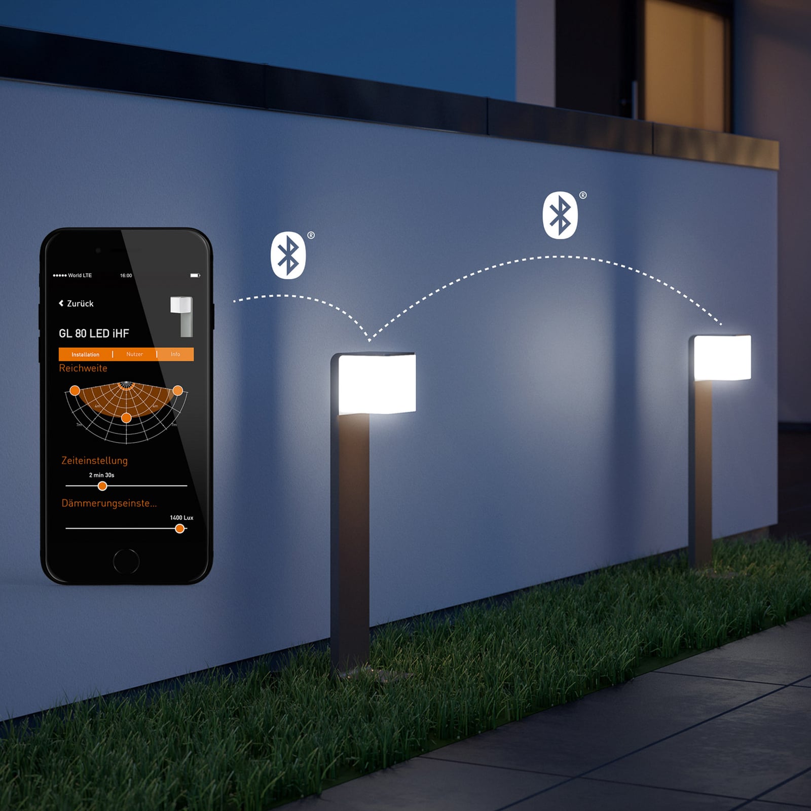LED sti-lampe GL 80 SC bakside med sensor detalj