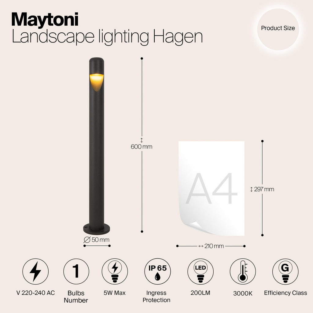 LED sti-lampe Hagen grafitt H60 cm 3000K IP65 nærbilde lyskilde