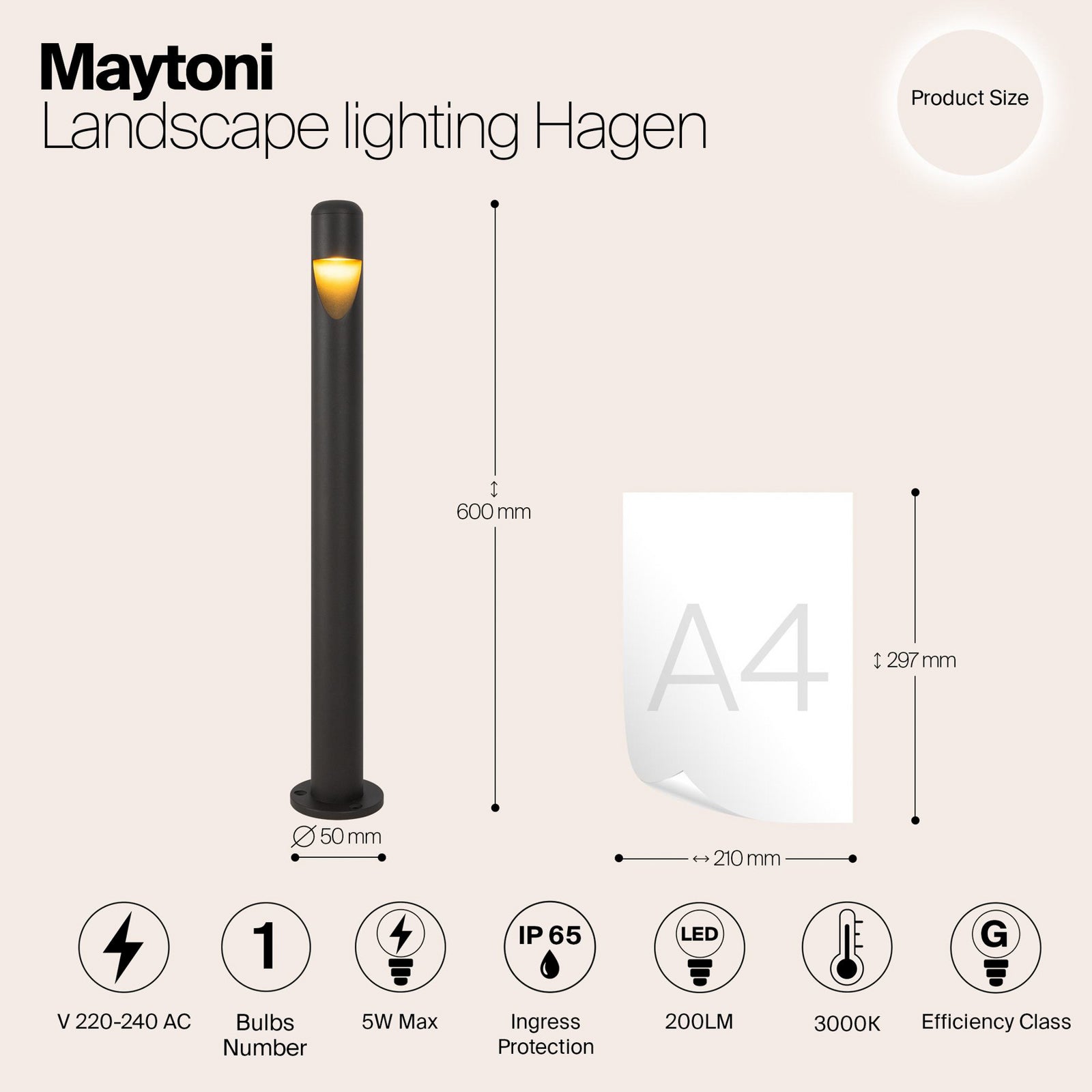 LED sti-lampe Hagen grafitt H60 cm 3000K IP65 nærbilde lyskilde