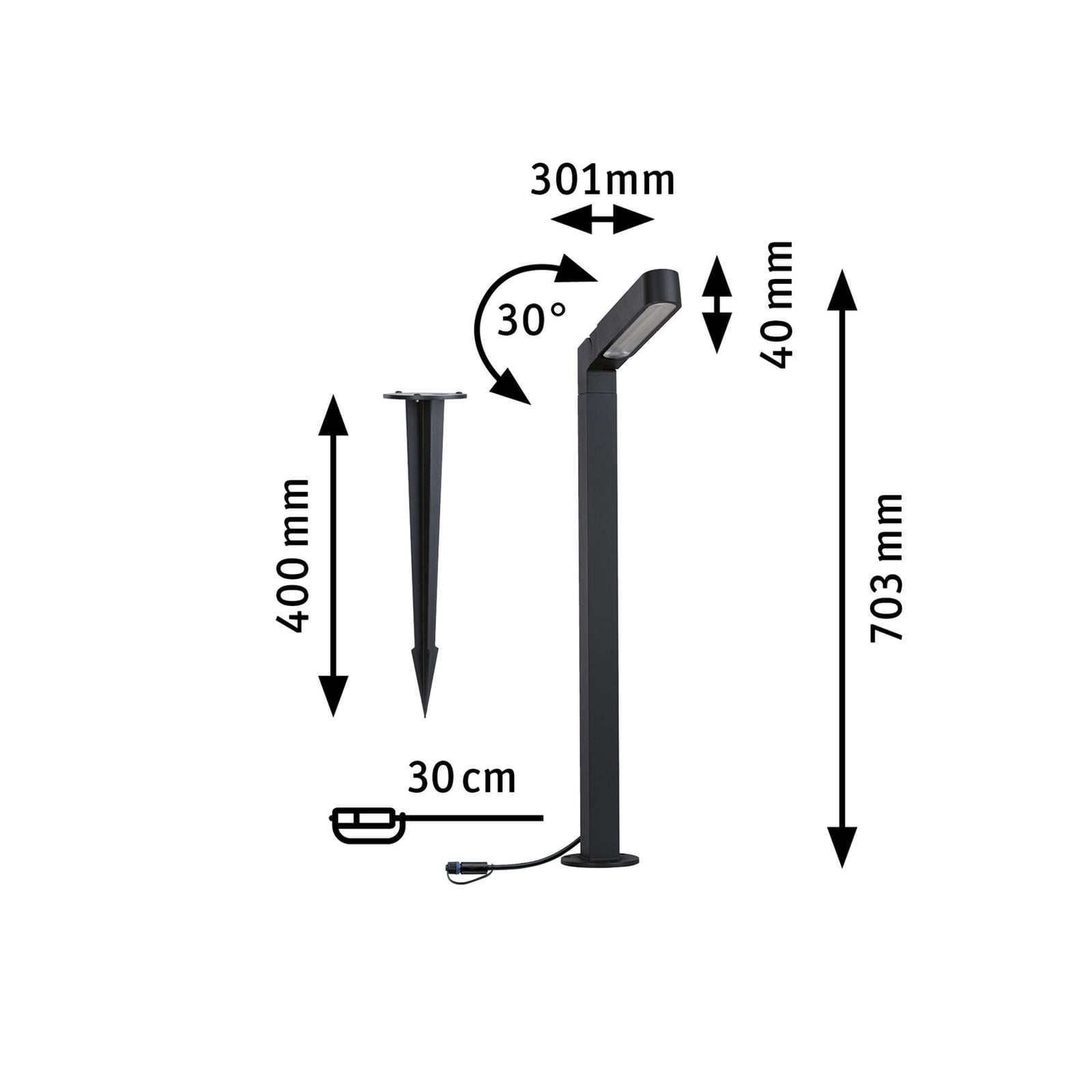 LED sti-lampe Ito vertikal antrasitt 70 cm Paulmann koblingsdetalj
