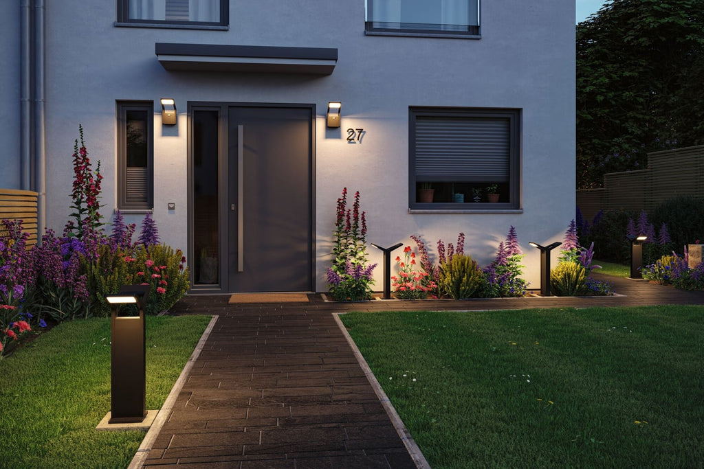 LED sti-lampe Juntea 2-lys med skumringssensor antrasitt IP44 bakside