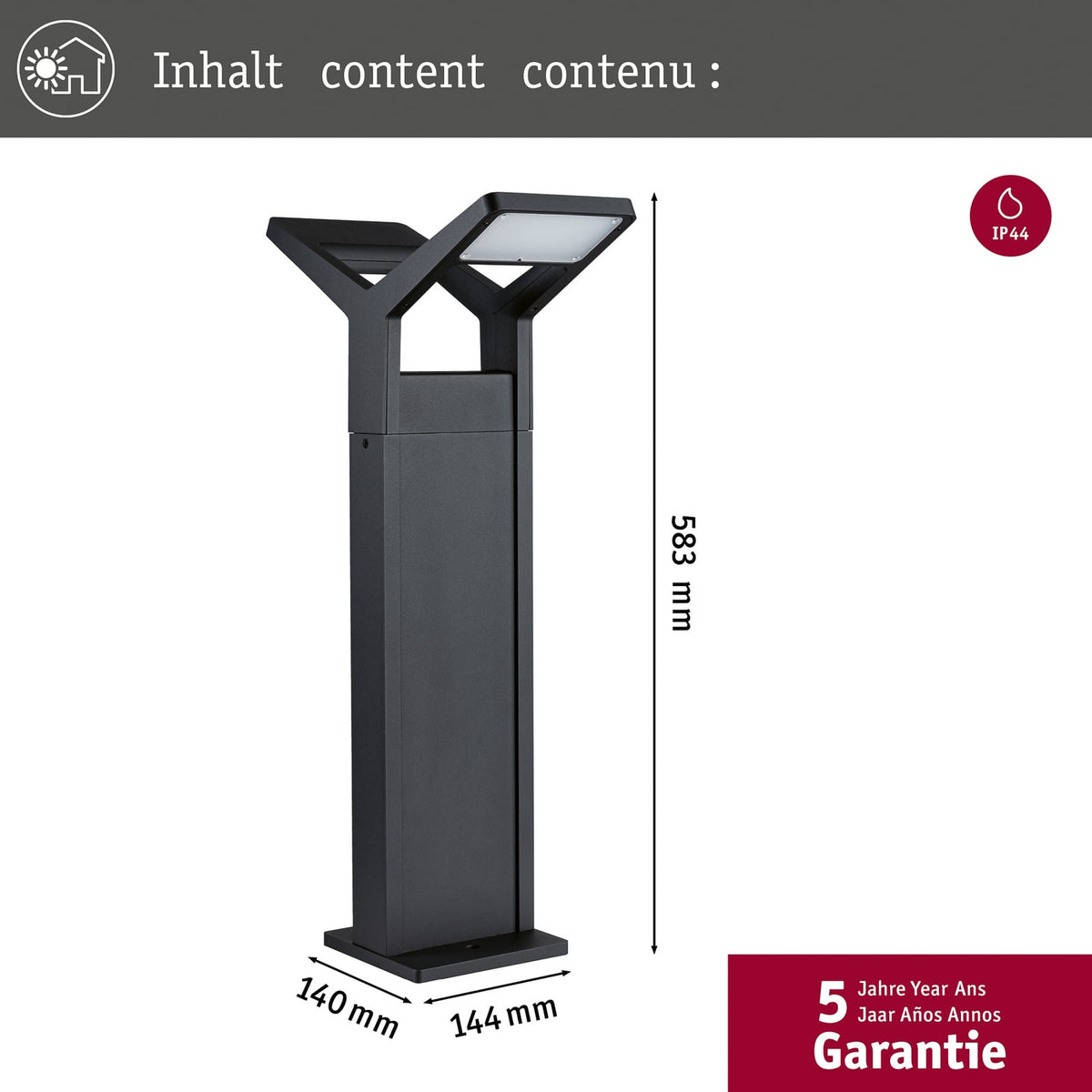 Nærbilde av LED sti-lampe Juntea 2-lys med skumringssensor antrasitt IP44