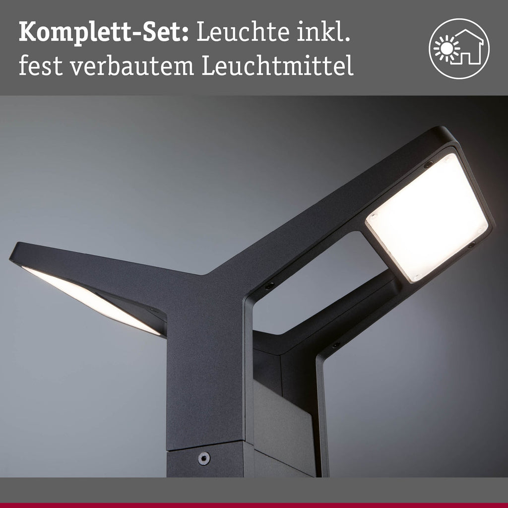 LED sti-lampe Juntea 2-lys med skumringssensor antrasitt IP44 sideprofil