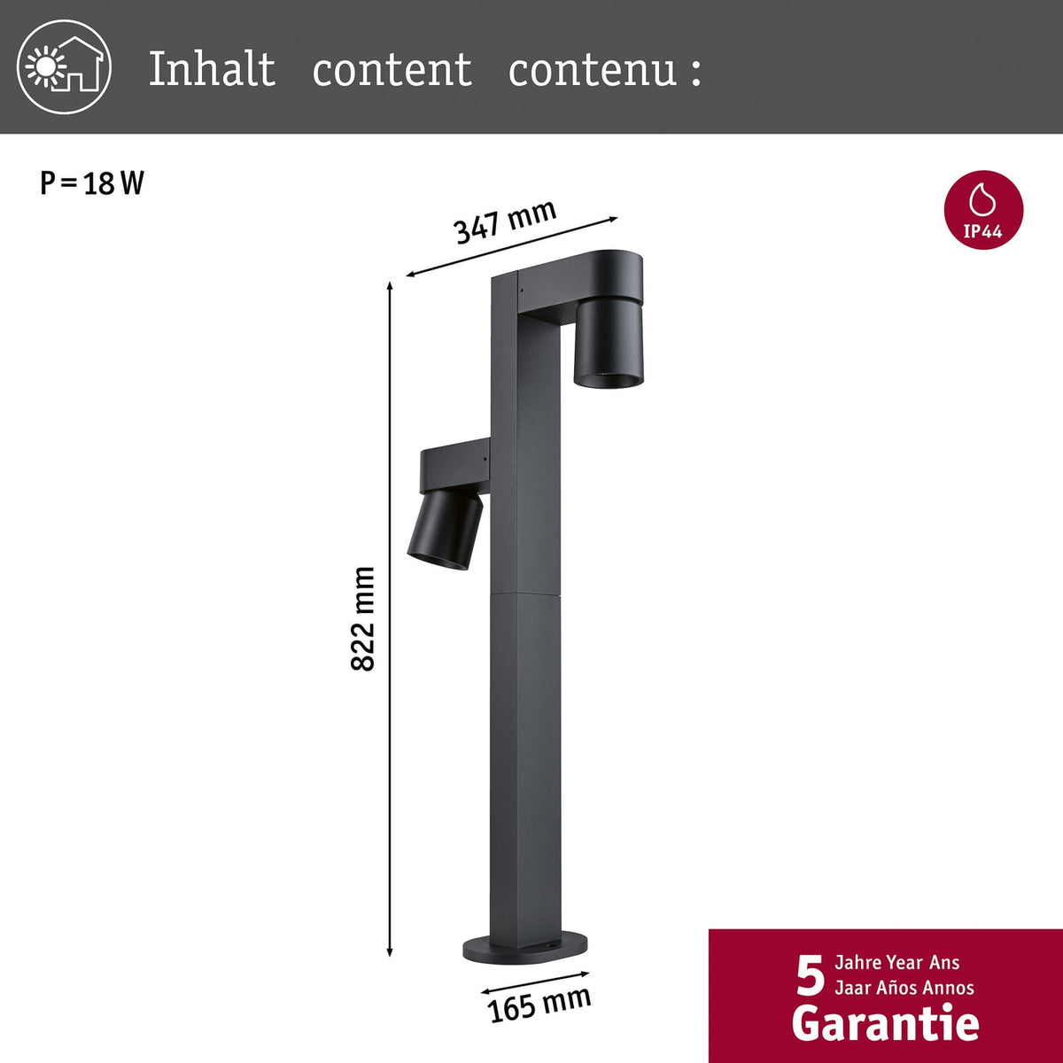 LED sti-lampe Kimu 2-lys antrasitt 82 cm Paulmann montert i hage