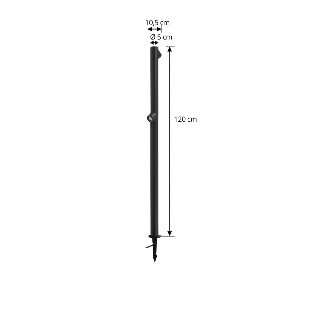 LED sti-lampe Luzian med jordspyd svart 120 cm nærbilde av jordspyd
