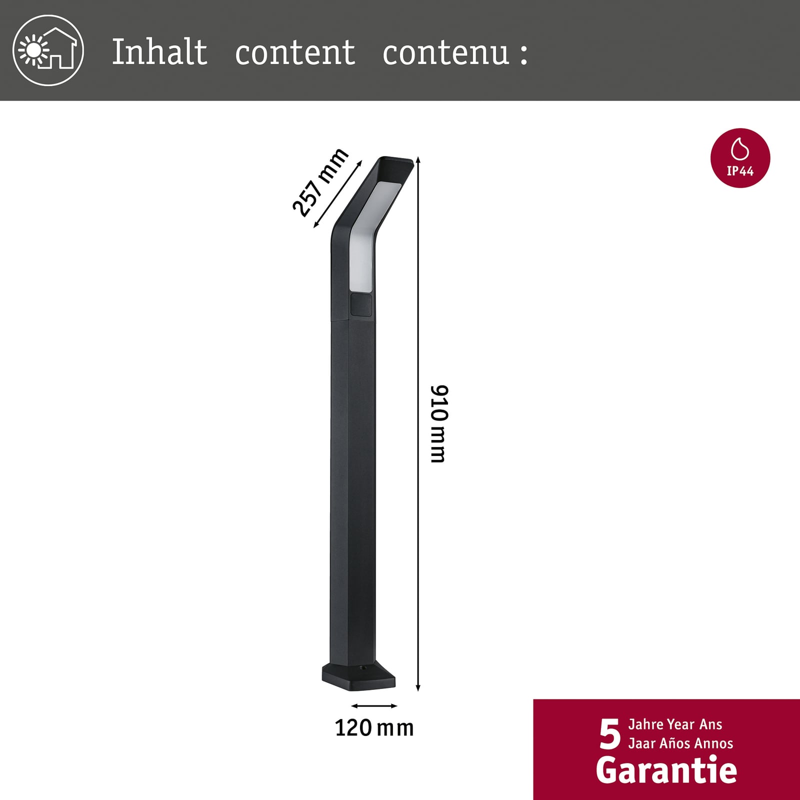 LED sti-lampe Merano med bevegelsessensor antrasitt montert utendørs