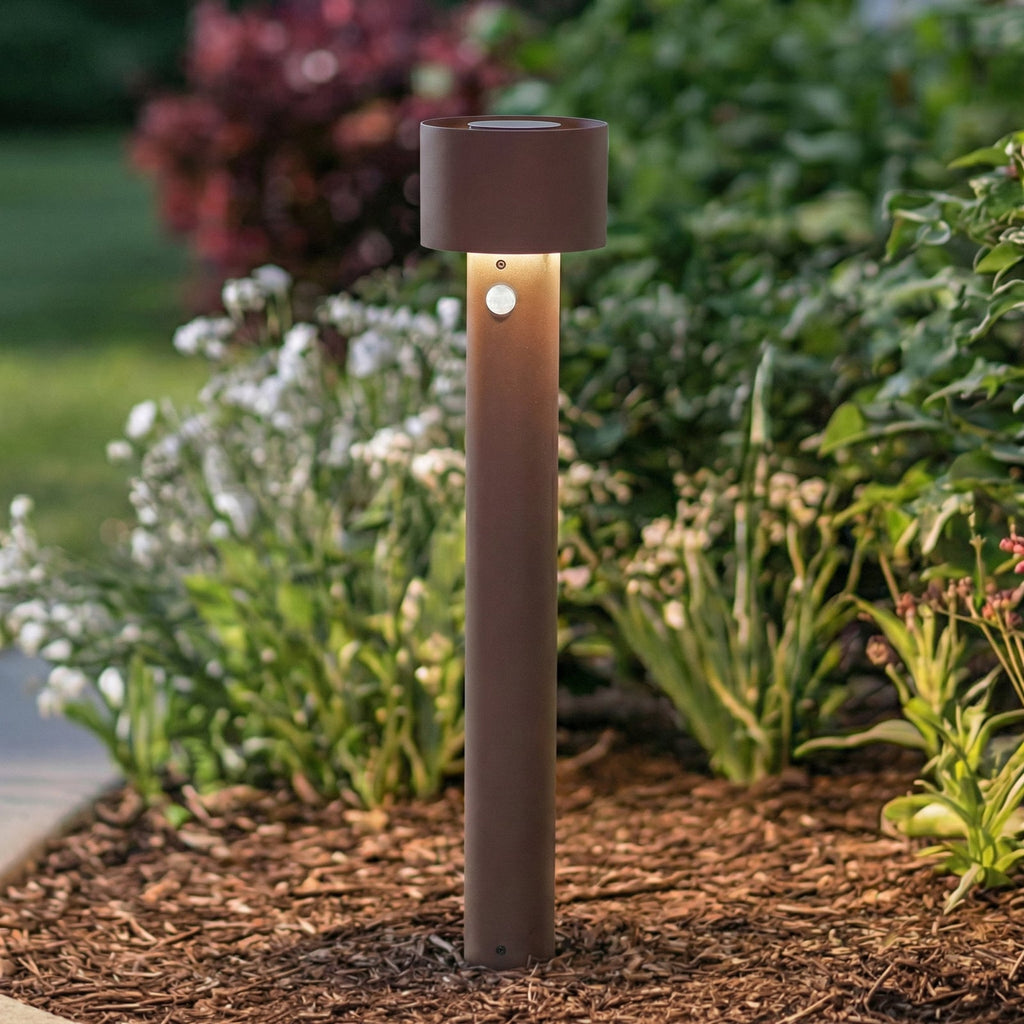 LED sti-lampe Milten med bevegelsessensor 65 cm rustfarget IP65 forfra
