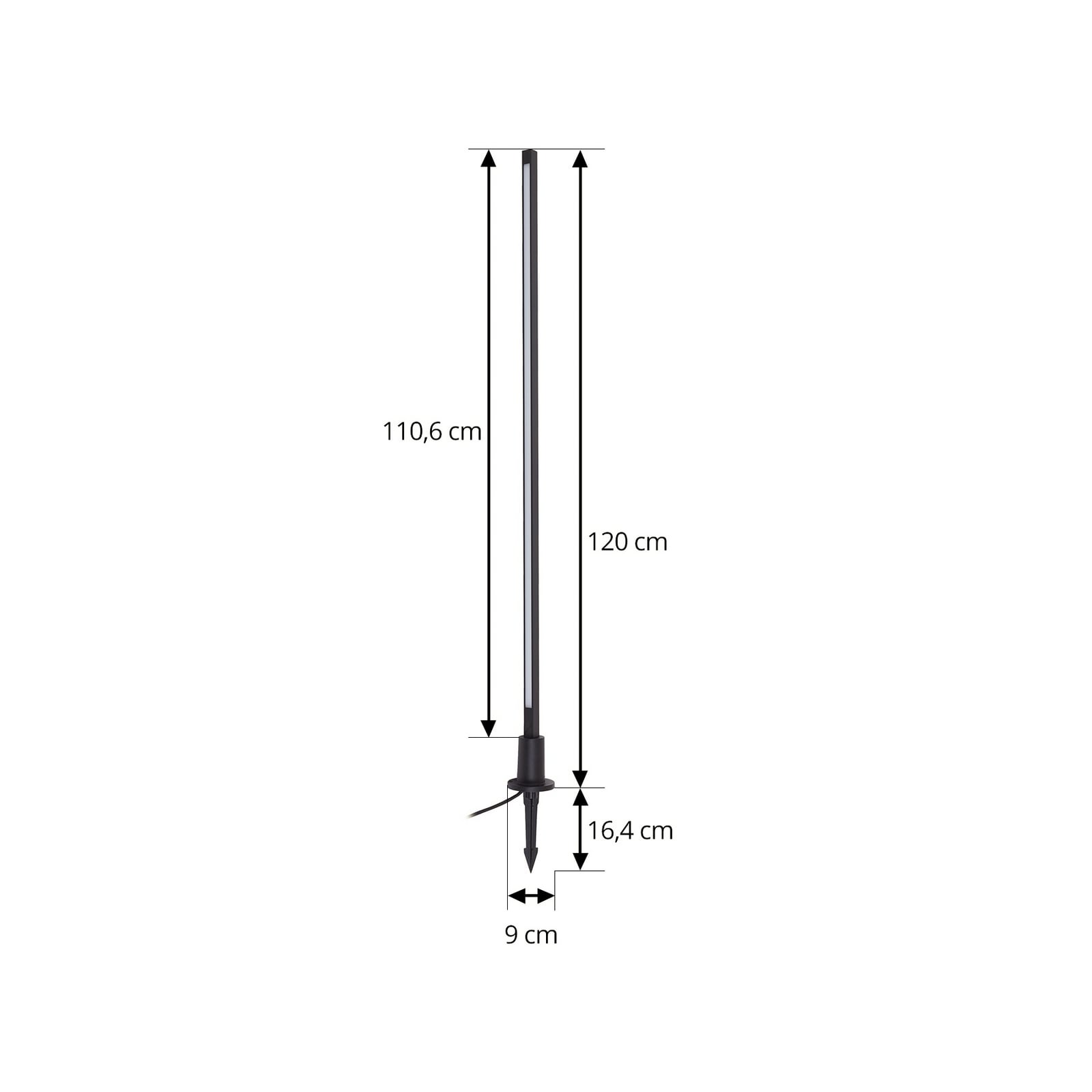 Nærbilde av LED sti-lampe Neano svart 120 cm IP65