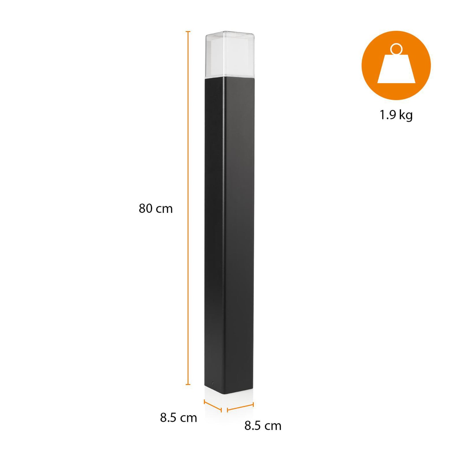 LED sti-lampe OOL-50018 svart aluminium nærbilde av lampehode