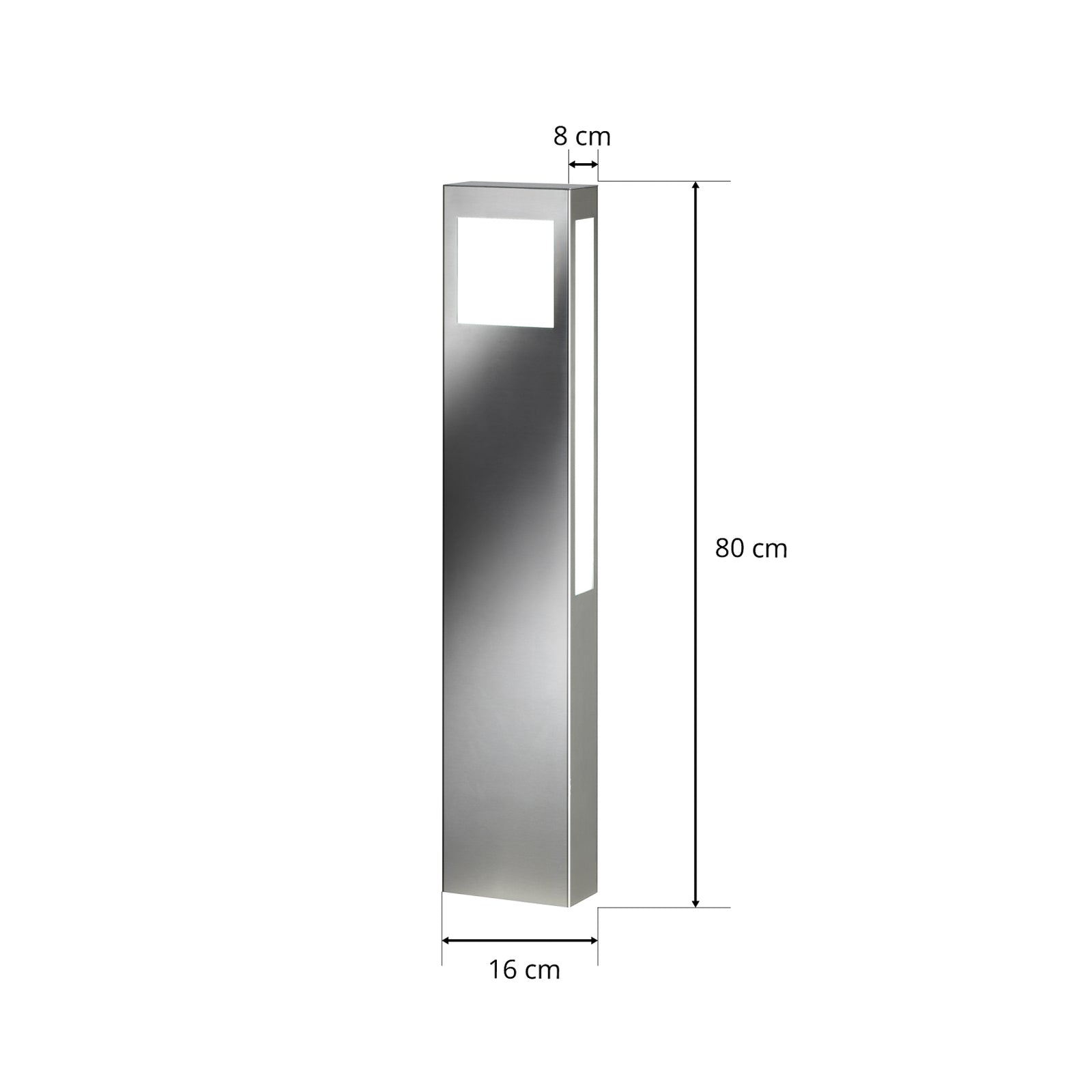 LED sti-lampe Paulo 80 rustfritt stål bakside