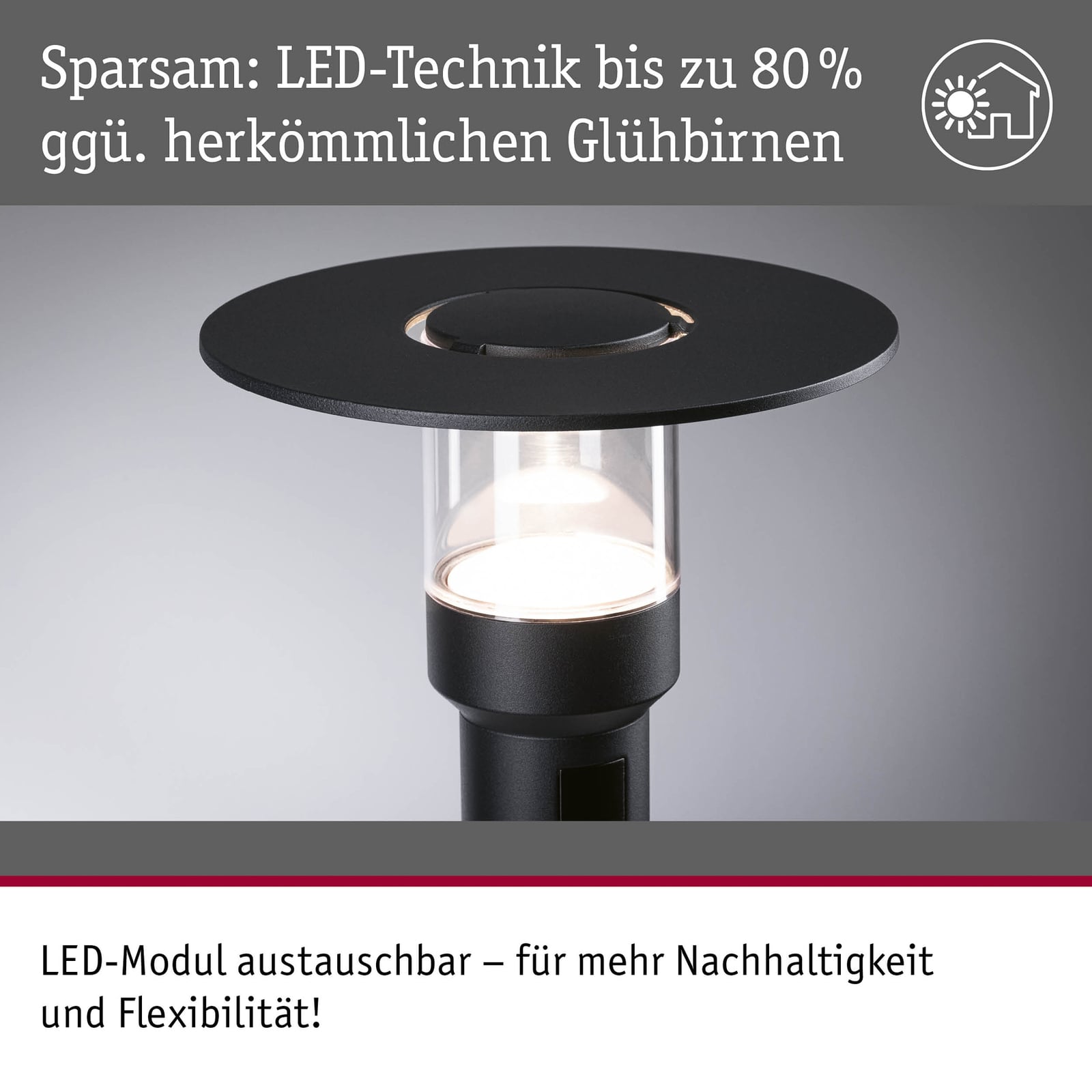 LED sti-lampe Sienna med bevegelsessensor antrasitt lys i mørket