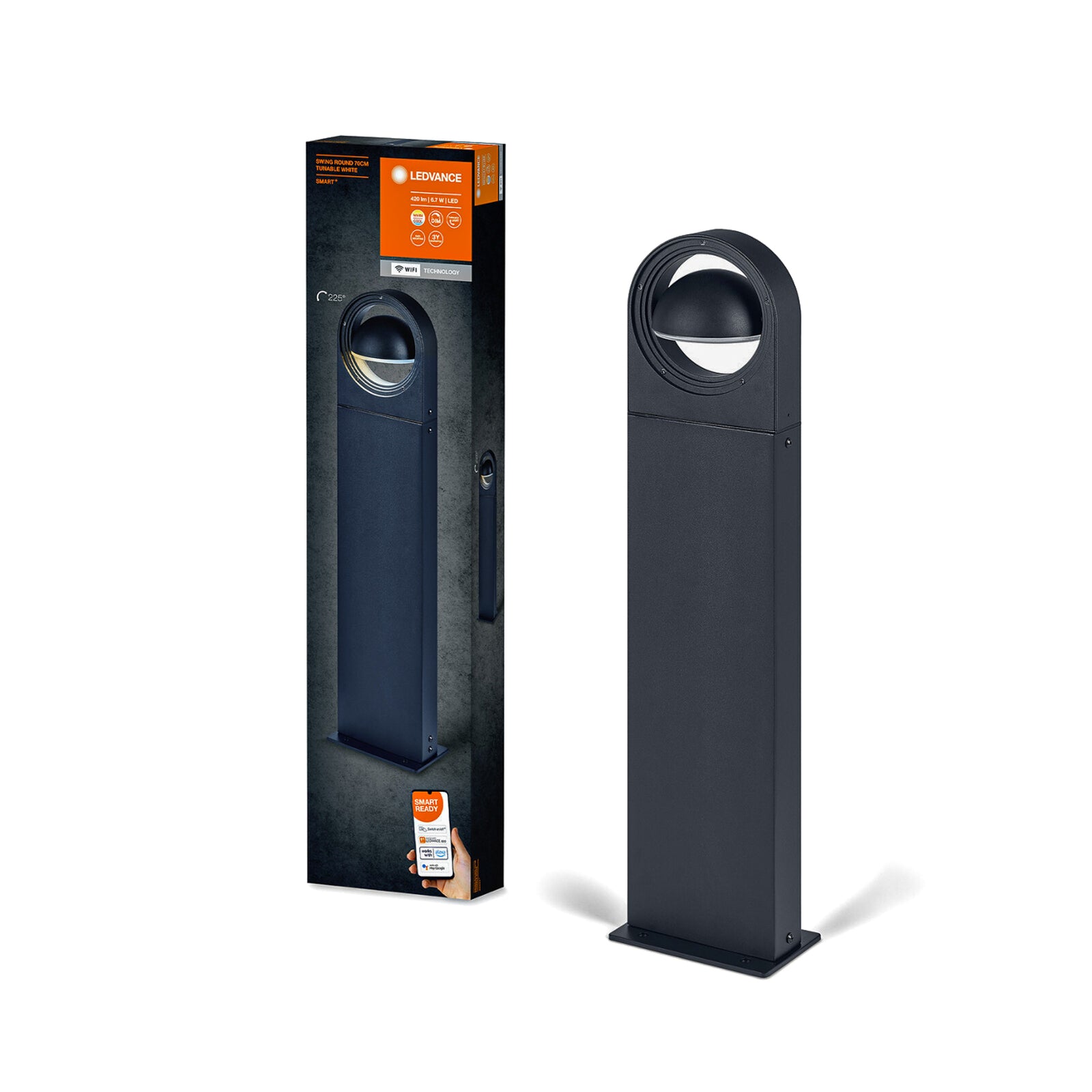 Montert LED sti-lampe Swing Round WiFi dimbar svart IP44 i uteområde