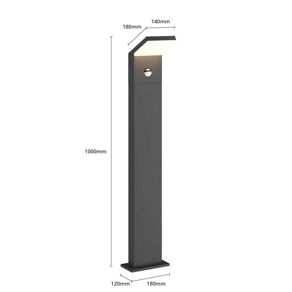 Nærbilde av bevegelsessensor på LED sti-lampe Yolena
