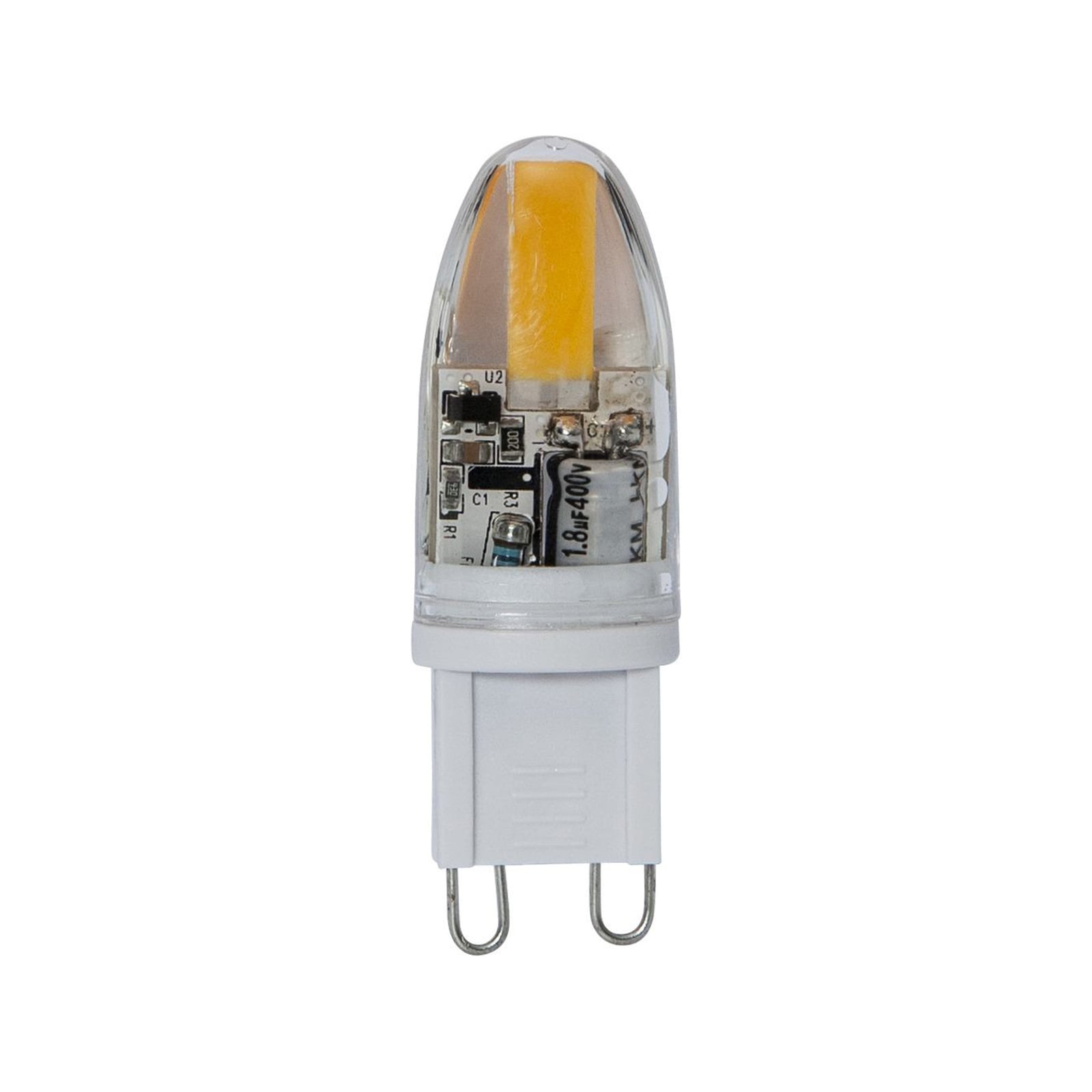 LED stiftpære G9 1,8W 2800K klar dimbar 200lm forfra