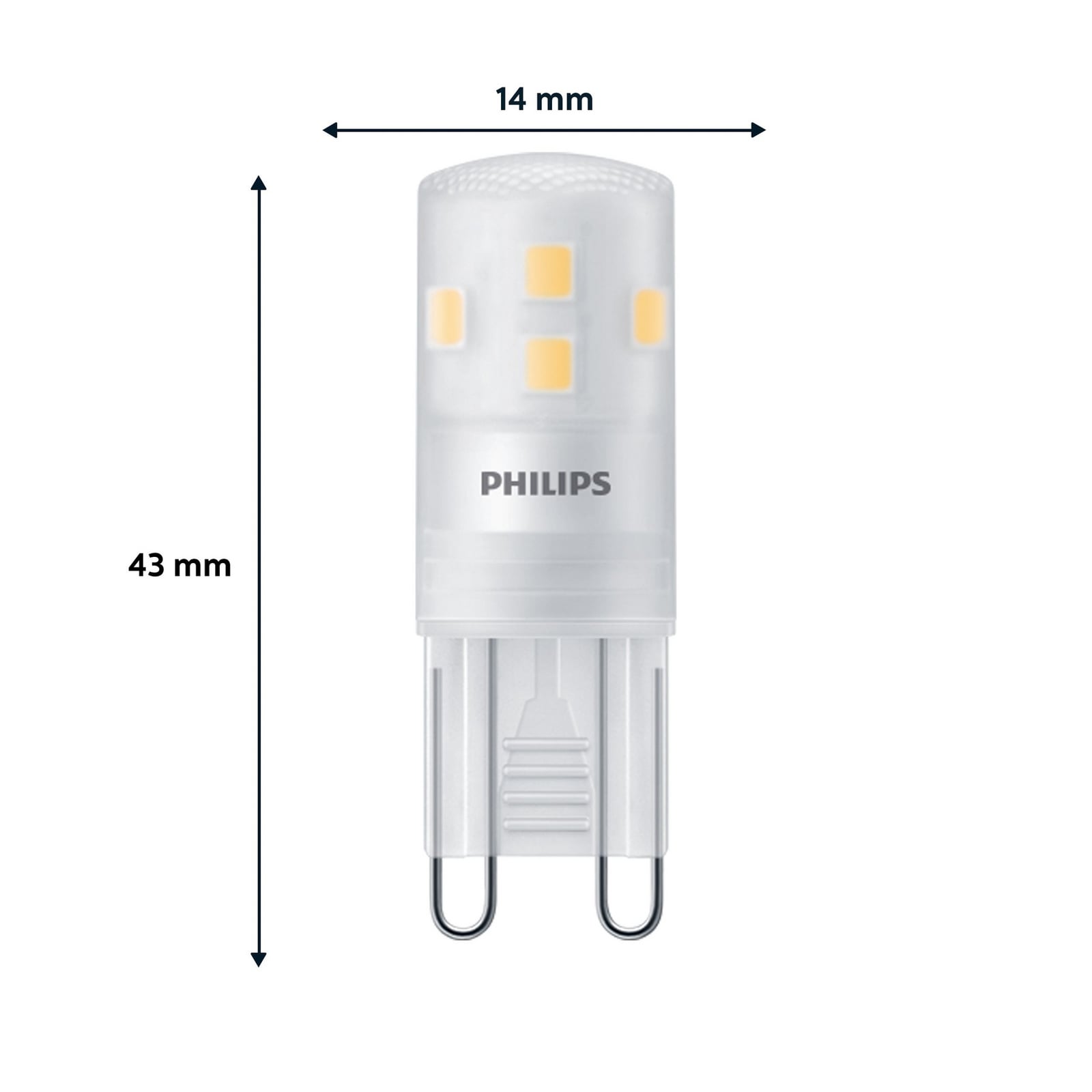 Detalj av LED stiftpære G9 1,9W 2700K 220lm matt 3-pakning Philips