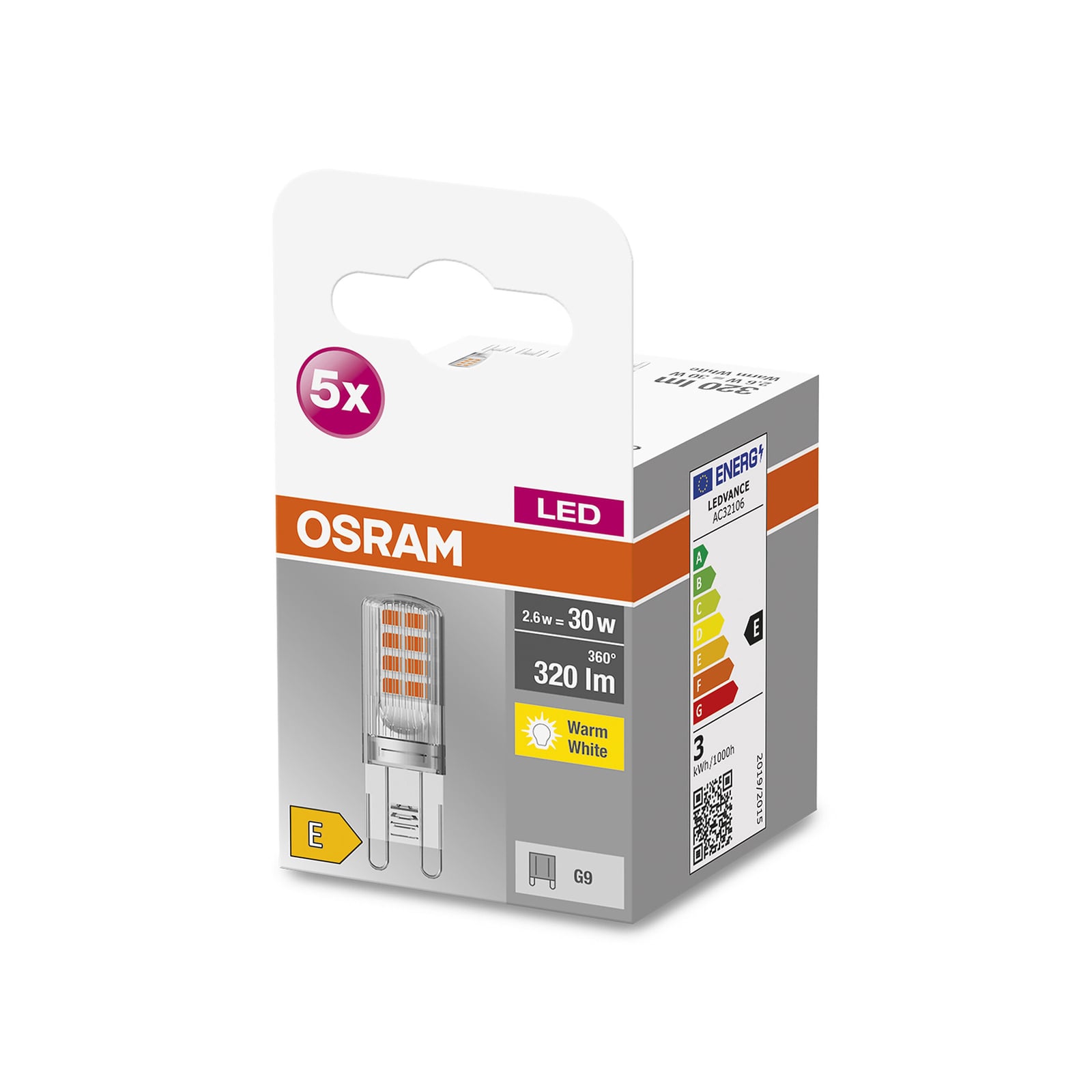 LED stiftpære G9 2,6W 320lm 2700K klar 5-pakning - OSRAM detalj