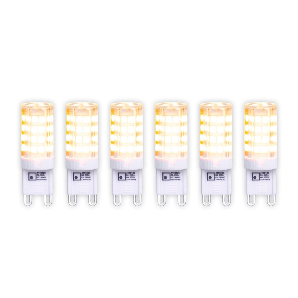 LED stiftpære G9 3,5W varmhvit 350lm klar 6-pakning forfra