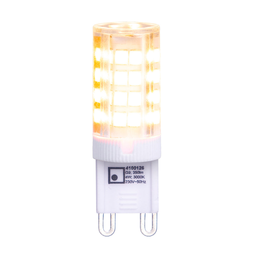 LED stiftpære G9 3,5W varmhvit 350lm klar 6-pakning bakside