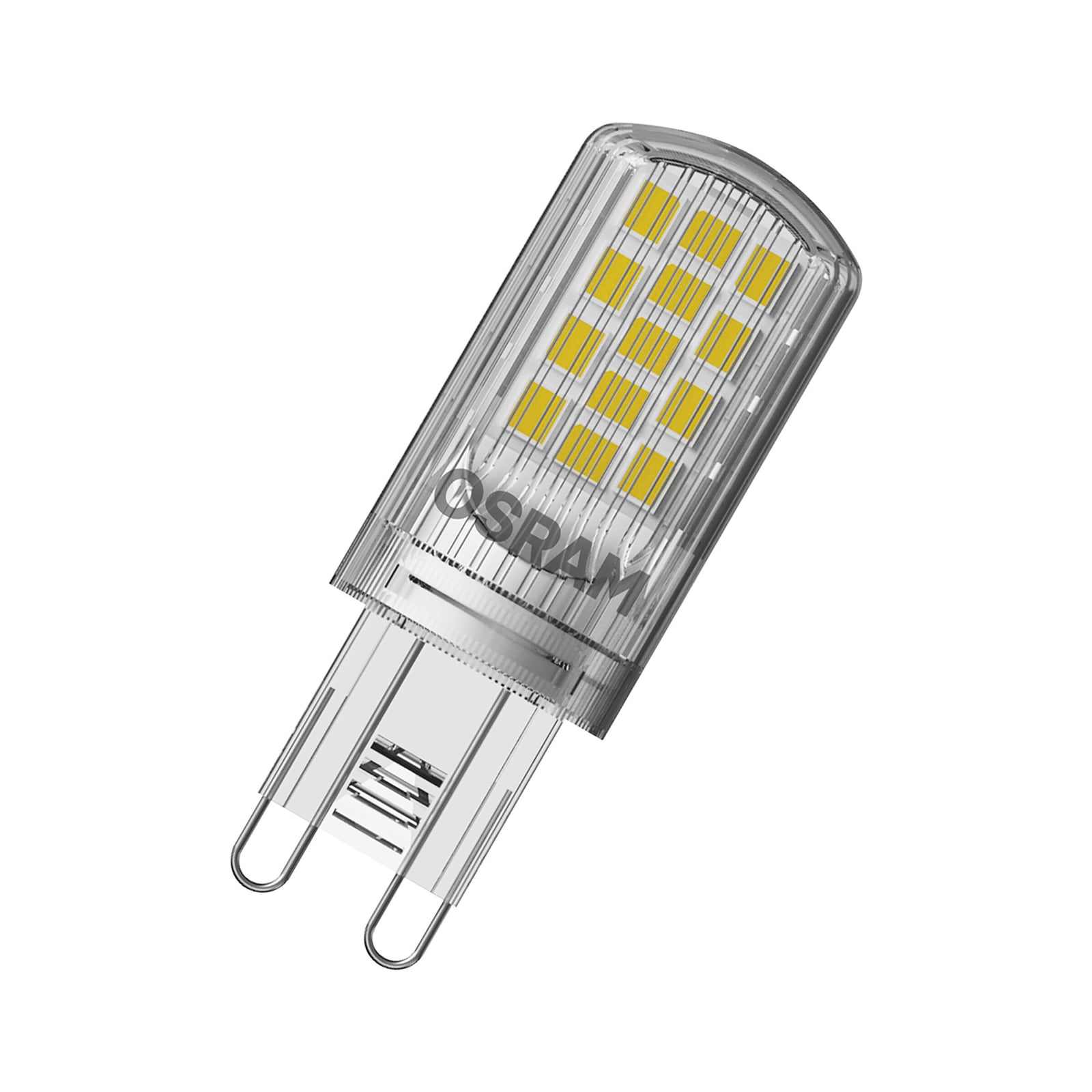 LED stiftpære G9 4,2W 470lm 2700K klar 5-pakning OSRAM bakside