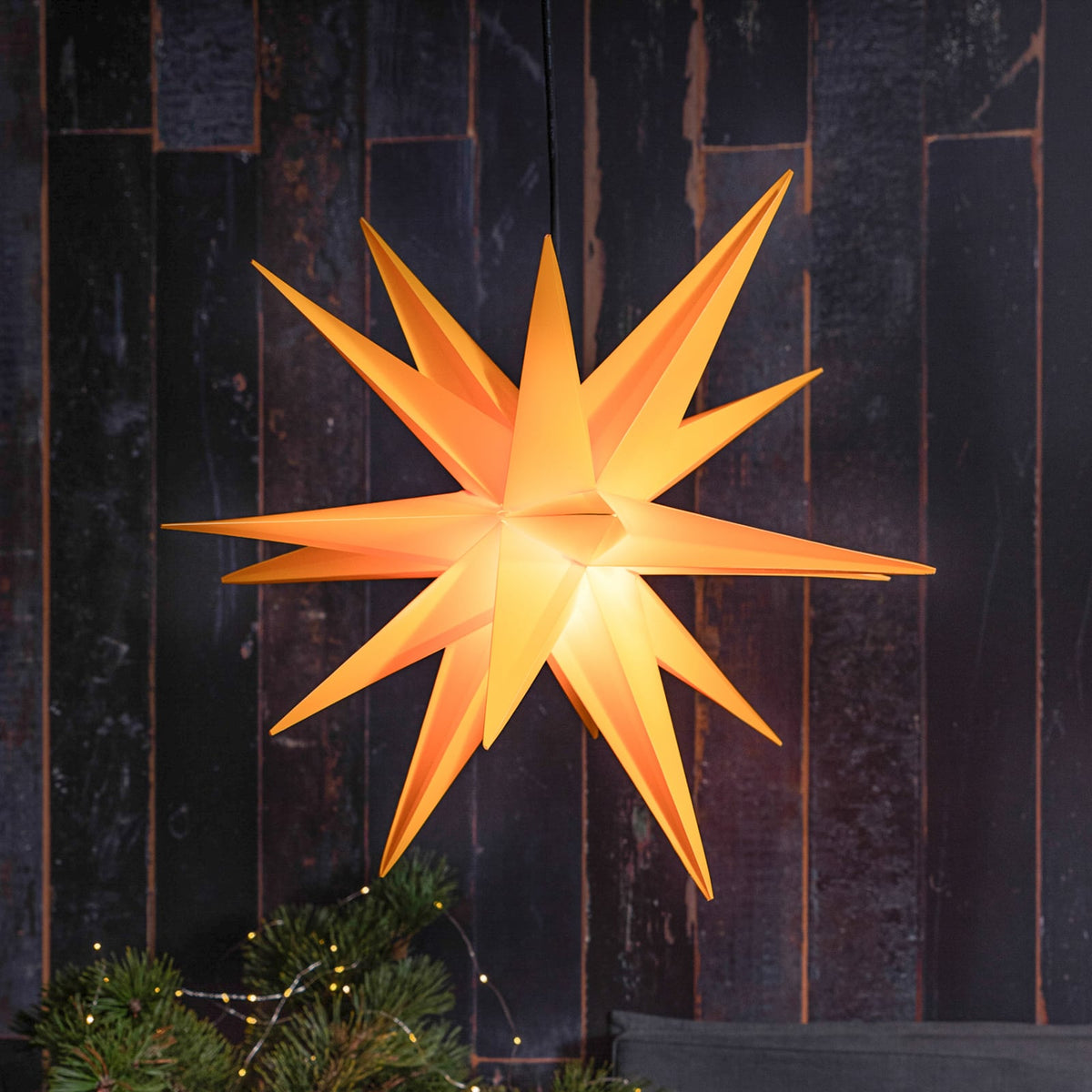 LED-stjerne gul Ø40 cm 18 takker IP44 utendørs - STERNTALER forfra