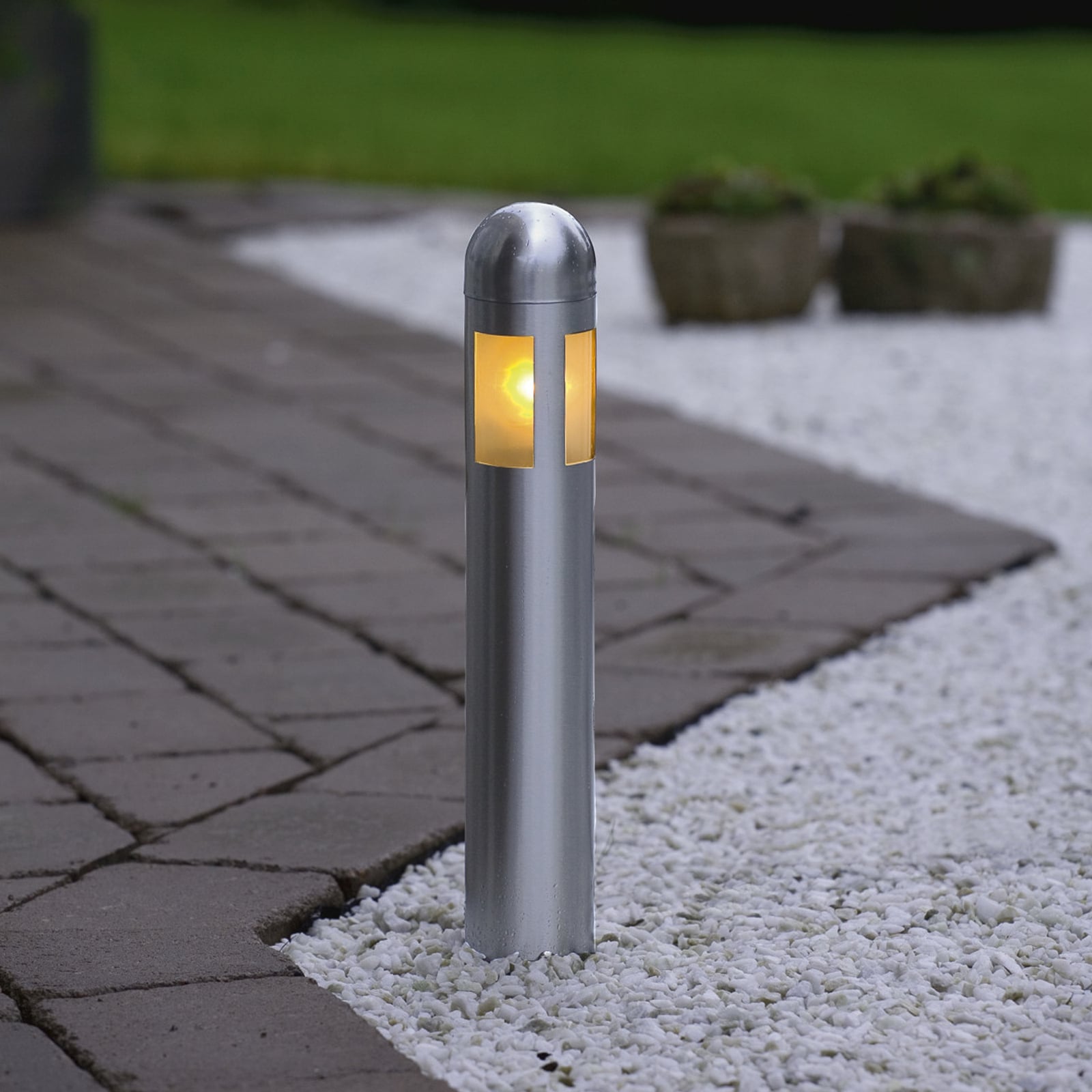 LED stolpelampe Amalfi 3-pk med jordspyd sølv IP44 forfra