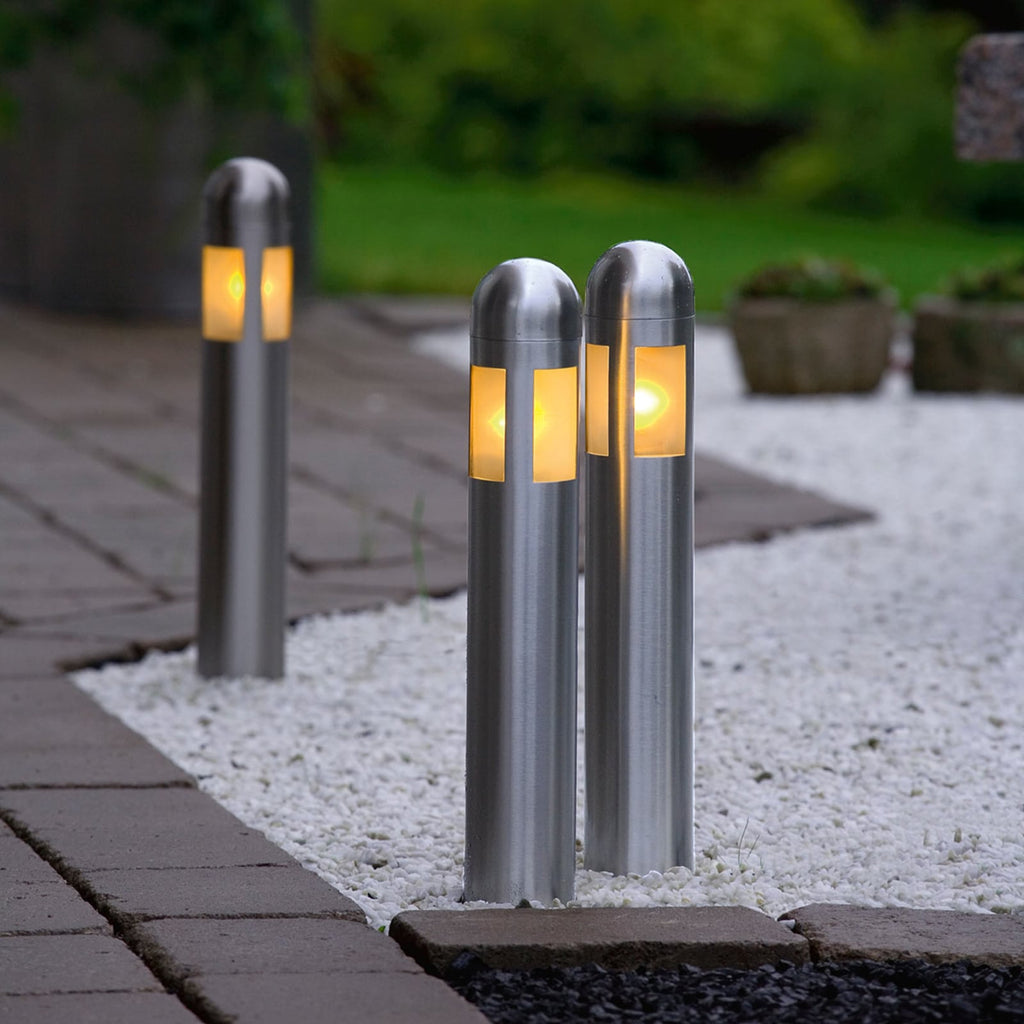 LED stolpelampe Amalfi 3-pk med jordspyd sølv IP44 bakside