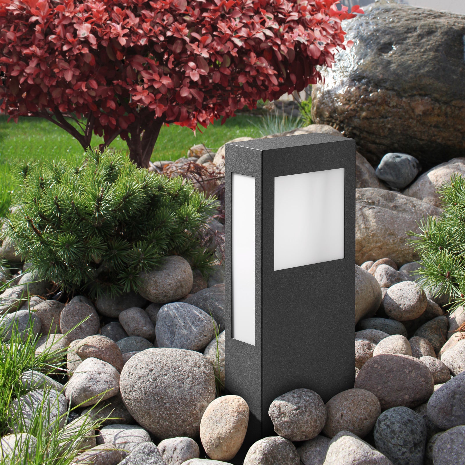 LED stolpelampe Aqua Paulo rustfritt stål 40 cm forfra