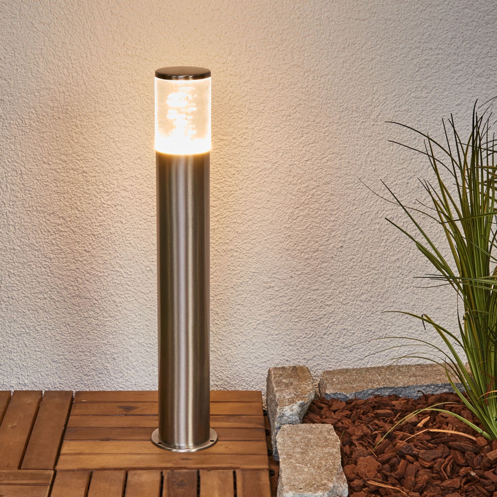 Detalj av LED stolpelampe Belen rustfritt stål