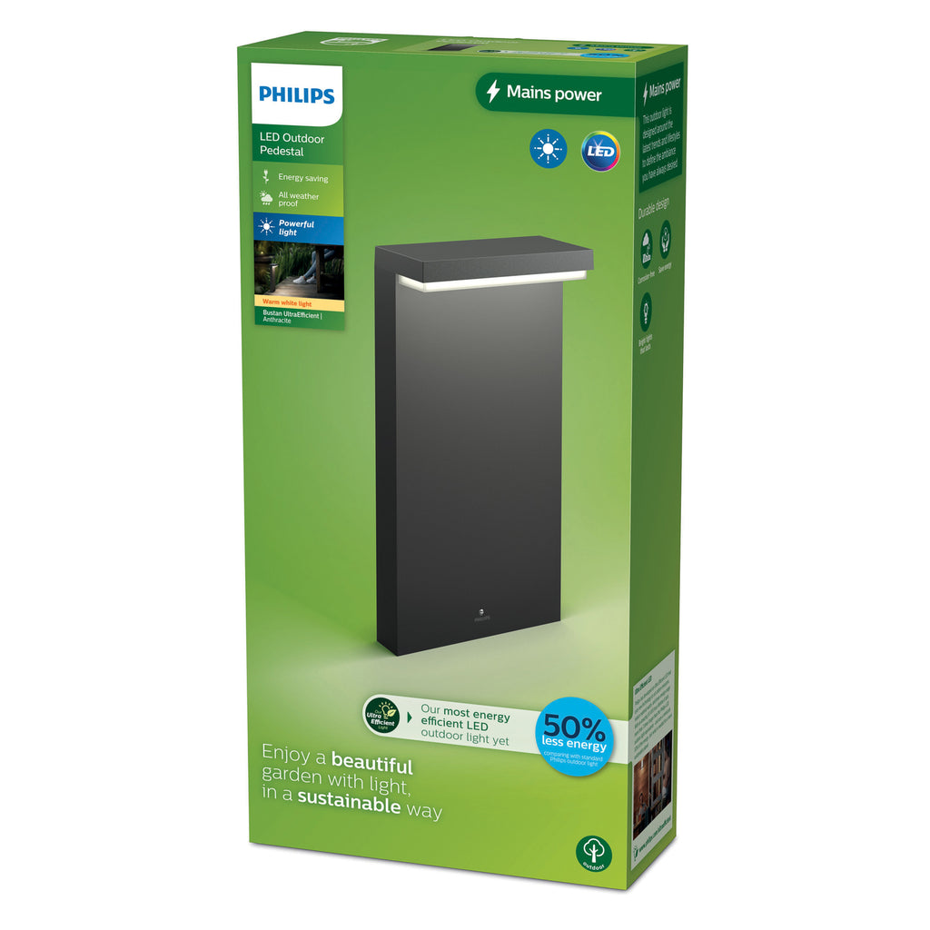Nærbilde av LED stolpelampe Bustan antrasitt 40 cm Philips