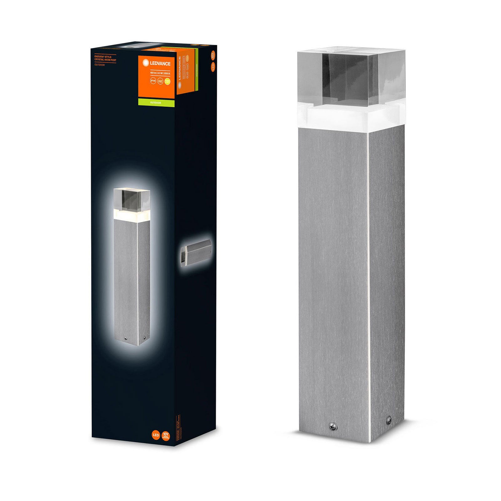 LED stolpelampe Endura Style Crystal rustfritt stål 40 cm bakside
