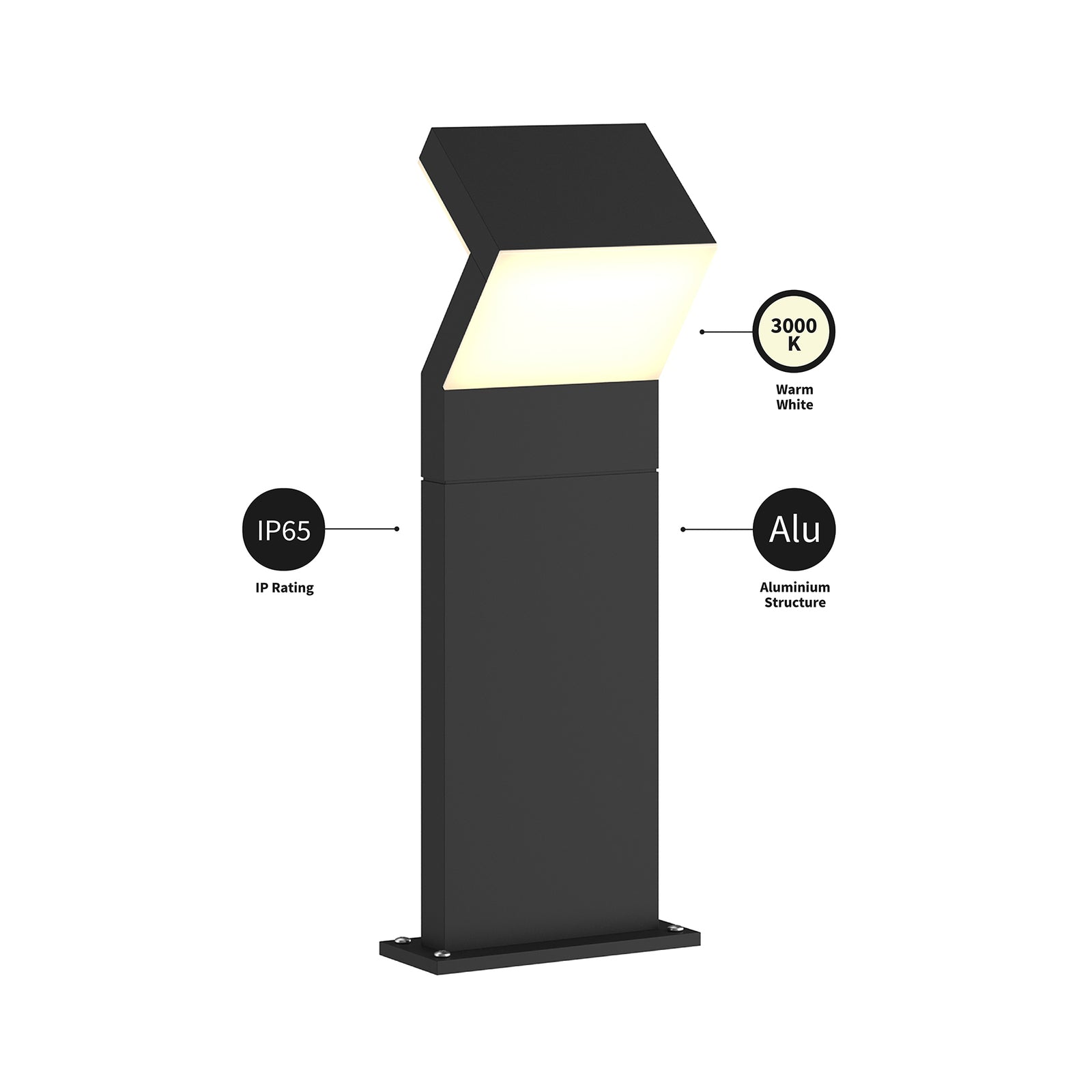 LED stolpelampe Havin antrasitt aluminium 60 cm IP65 - Arcchio