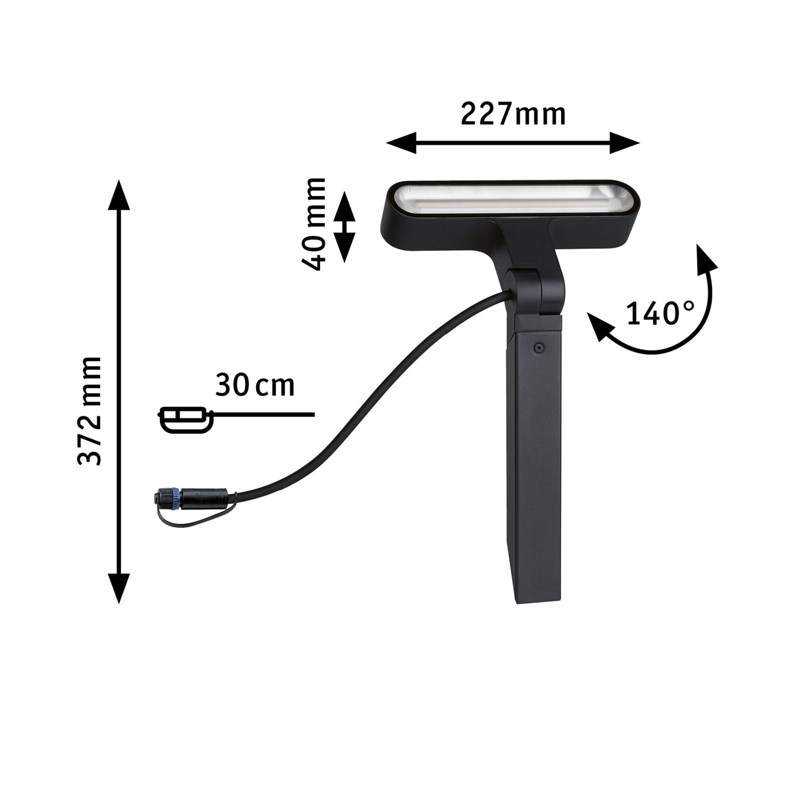 LED stolpelampe Ito horisontal metall 6W IP65 dimbar med kabel
