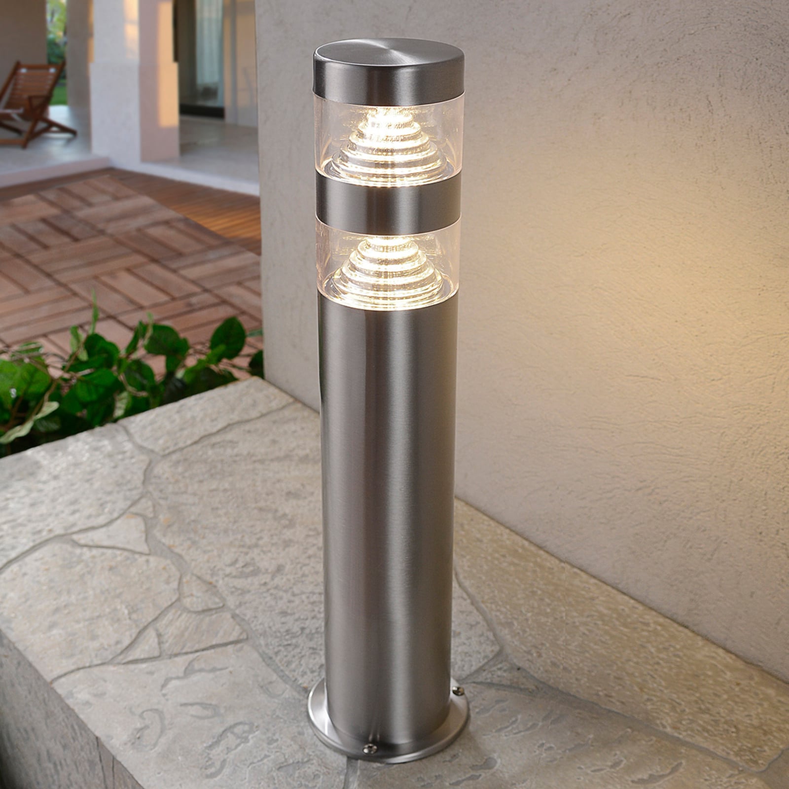 LED stolpelampe Lanea rustfritt stål 40 cm forfra