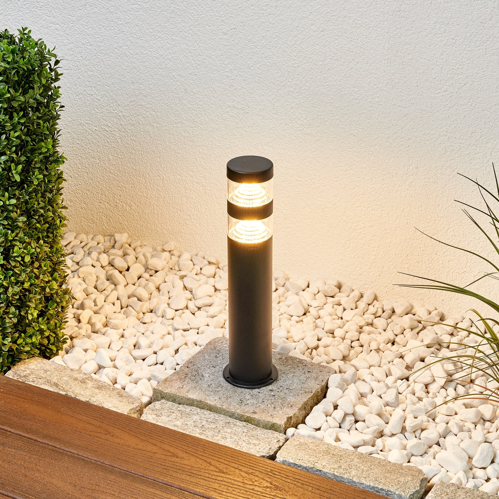 LED stolpelampe Lanea rustfritt stål svart 40 cm IP44 forfra