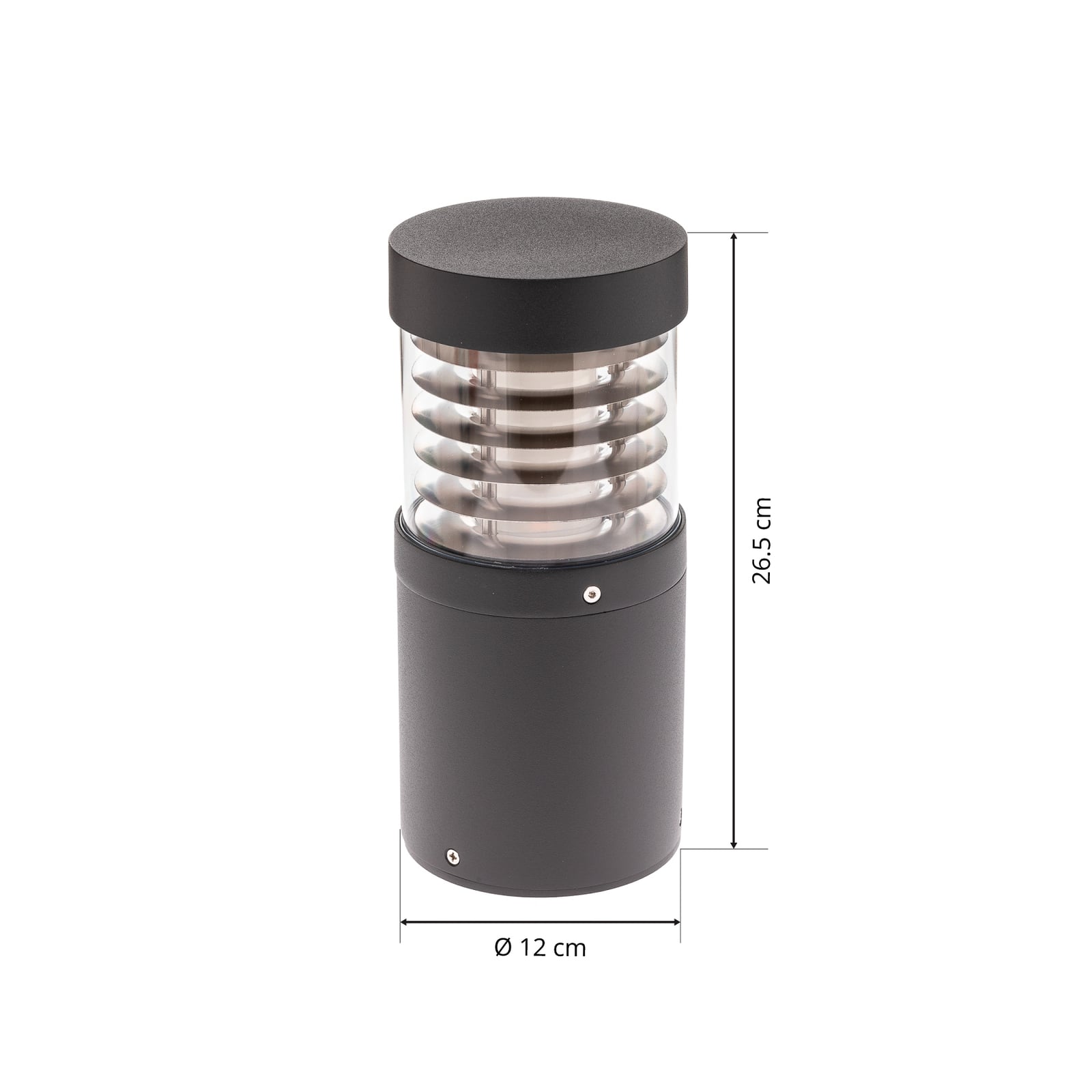 LED stolpelampe Lucius sylindrisk antrasitt Ø12 cm IP54 detalj av monteringspunkt