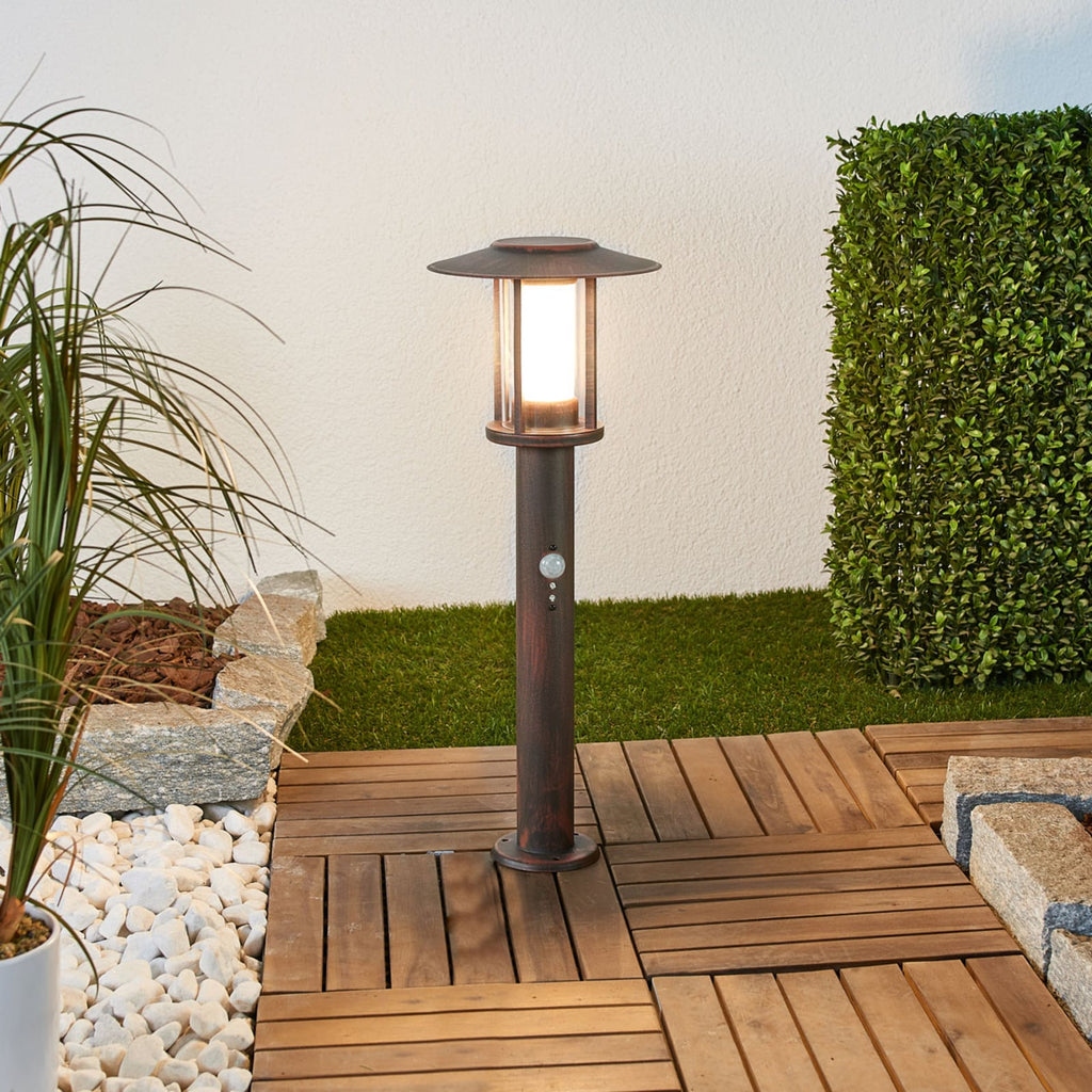 LED stolpelampe Pavlos rustfarget 55 cm bakside