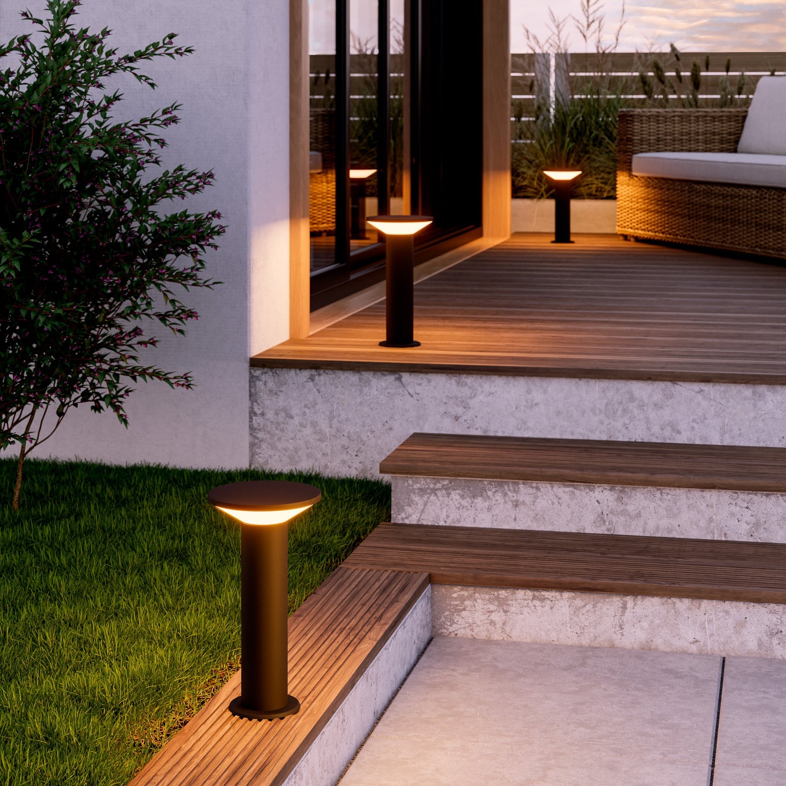 Bakside av LED stolpelampe Rigosa svart 35 cm 10W IP44 EGLO