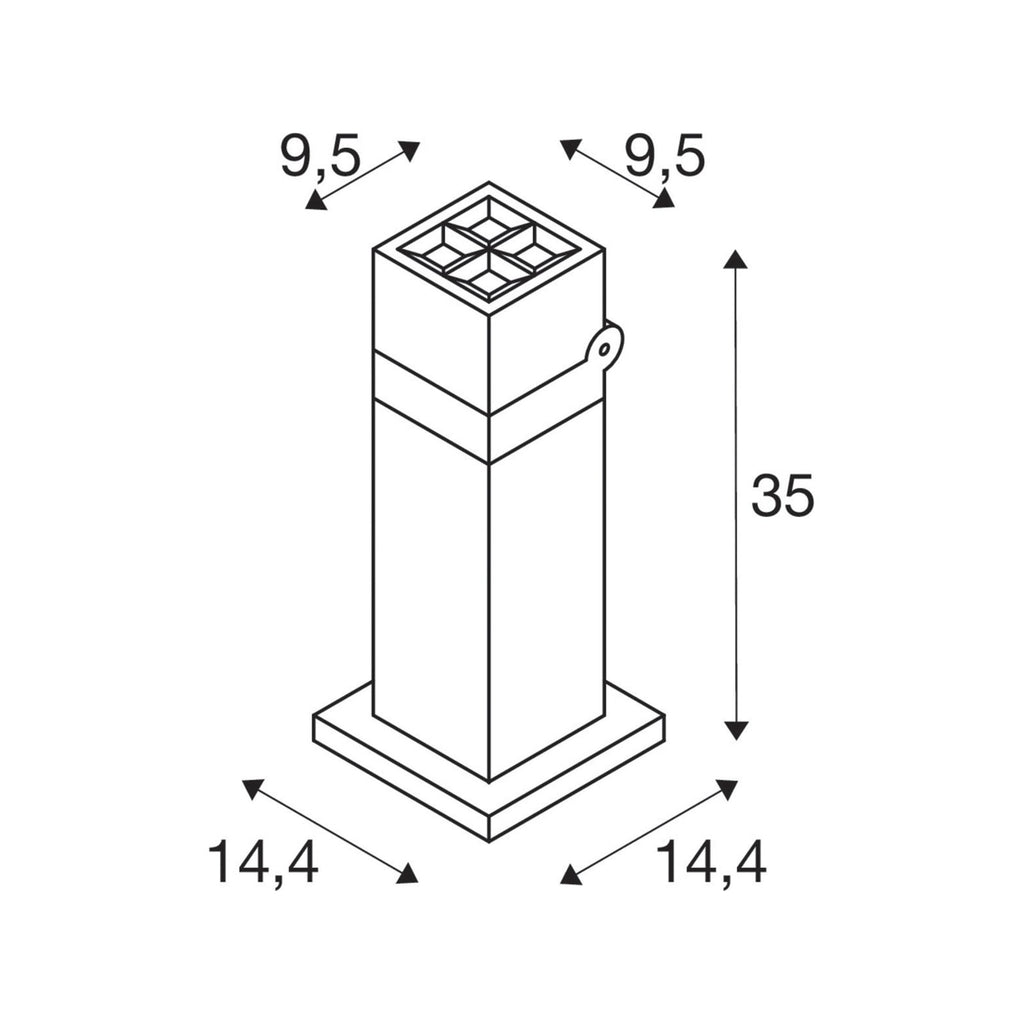 Nærbilde av LED stolpelampe S-Cube 35 antrasitt aluminium IP65
