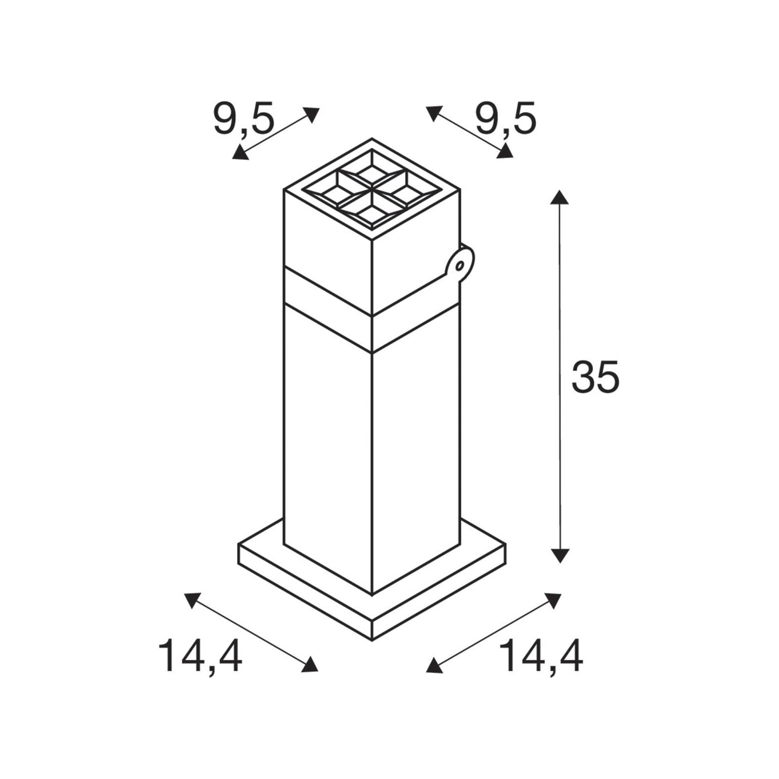 Nærbilde av LED stolpelampe S-Cube 35 antrasitt aluminium IP65