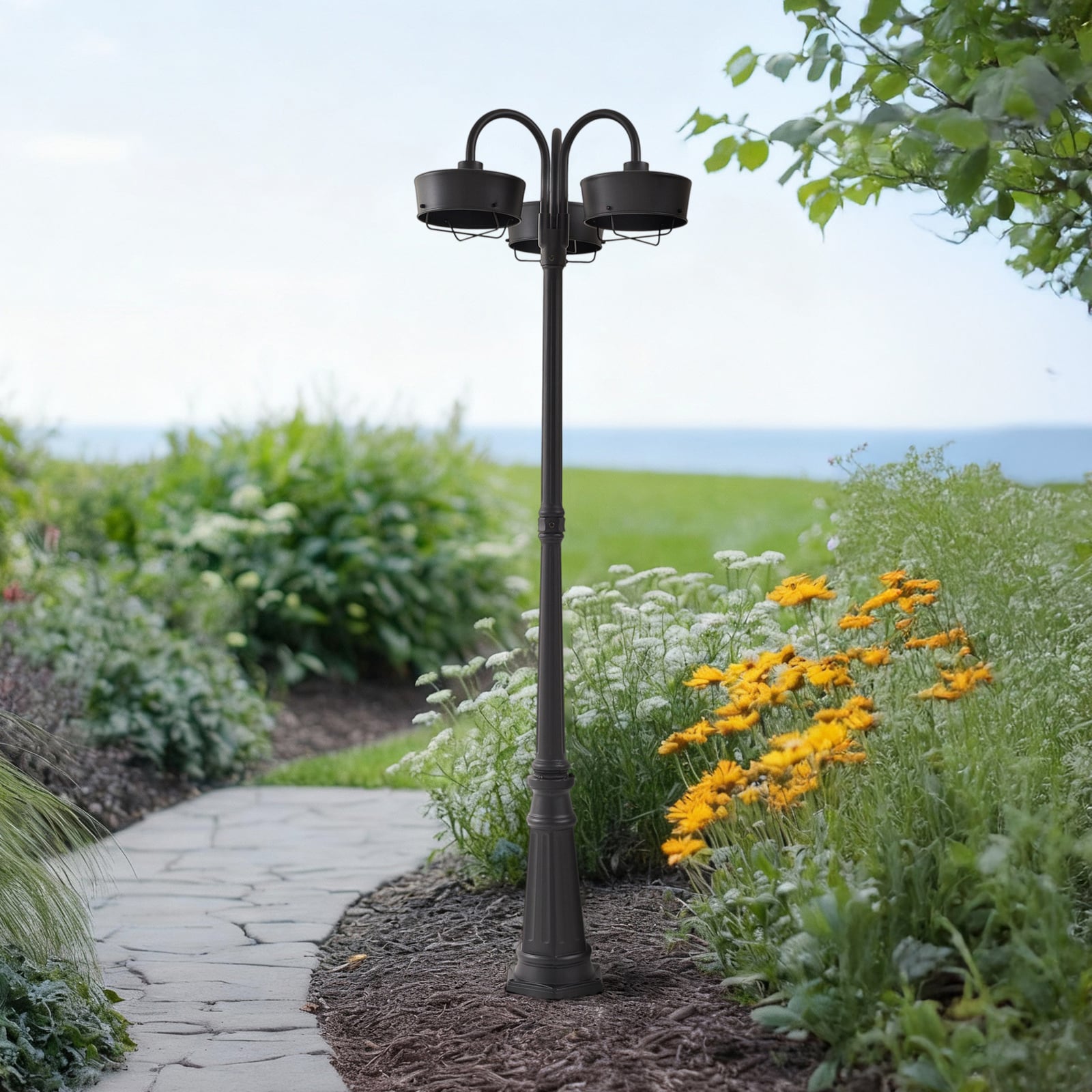 LED stolpelampe Thorus svart 3-lys 204 cm IP44 forfra