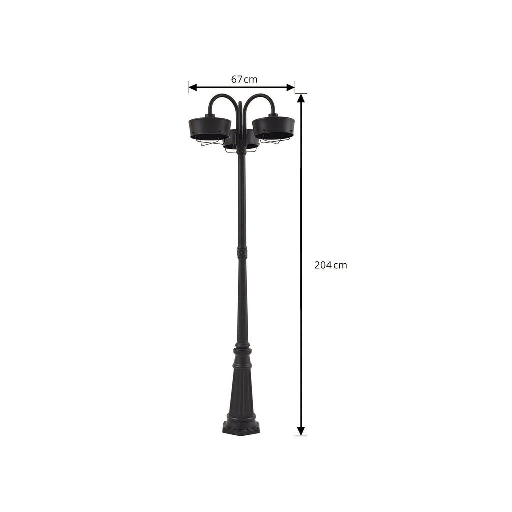 Detalj av LED stolpelampe Thorus svart 3-lys 204 cm IP44